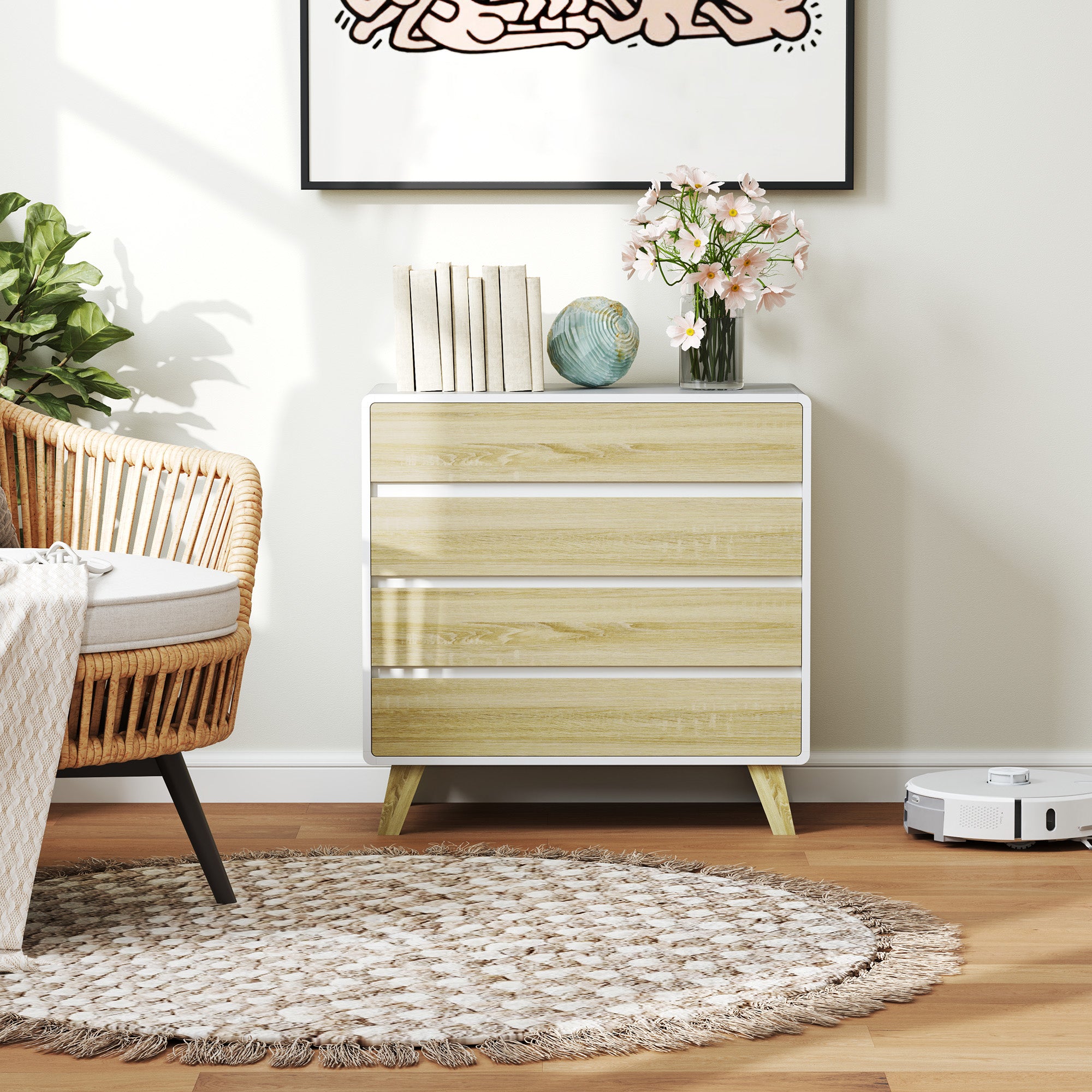 HOMCOM Chest of Four Drawers - Wood-Effect/White - North Peak Garden Furniture
