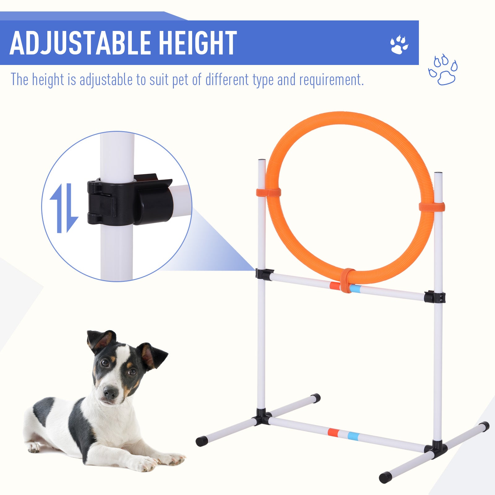 PawHut Dog Agility Equipment Training Set Carry Bag Adjustable (Pole + Hoop + Hurdle+Tunnel + Pause Box)