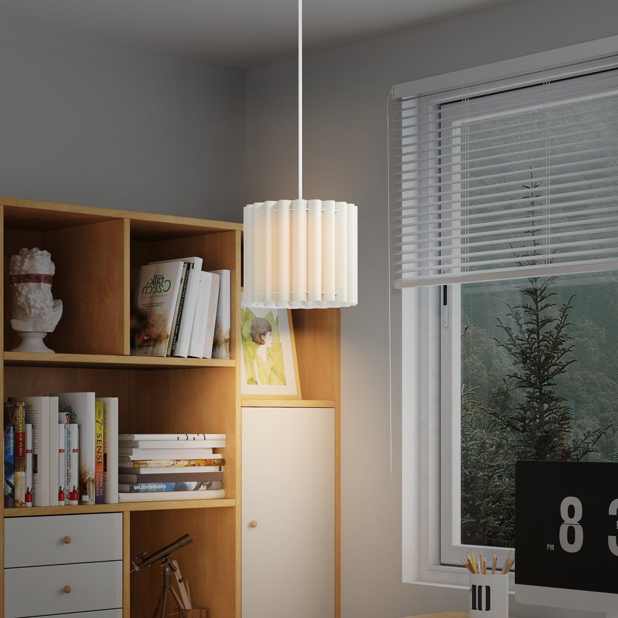 HOMCOM Linen Pendant Light, Modern Wave Ceiling Light Shade, E27 Lampshade for Living Room, Bedroom, Kitchen, Hallway, White - North Peak Garden Furniture