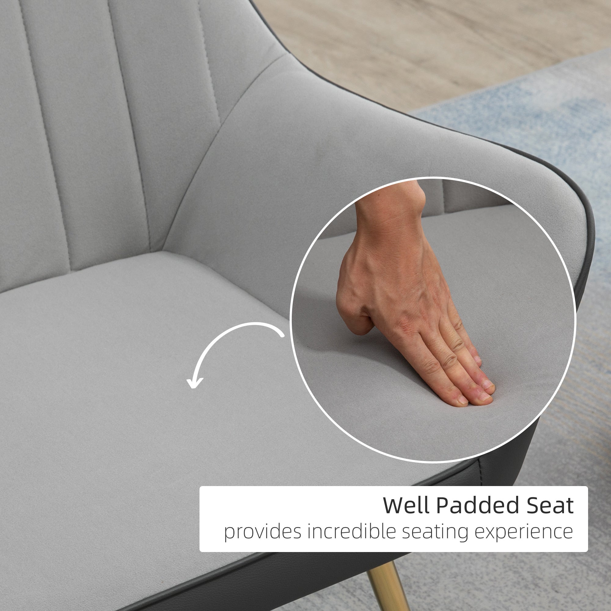 HOMCOM Velvet Armchairs, Upholstered Accent Chairs with Golden Steel Legs, Modern Vanity Chairs for Living Room and Bedroom, Light Grey - North Peak Garden Furniture