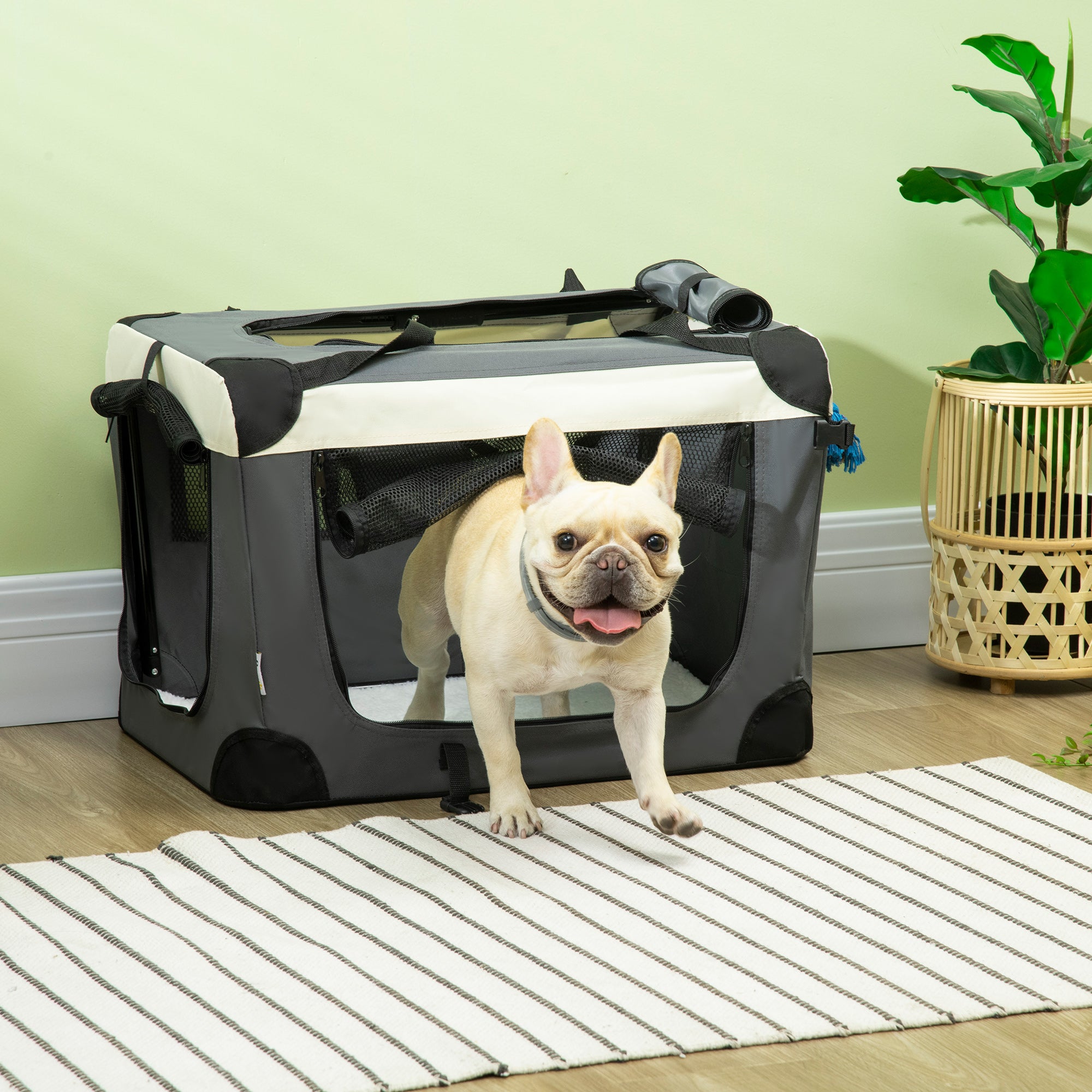 PawHut 60cm Foldable Pet Carrier, with Cushion, for Miniature Dogs and Cats - Grey - North Peak Garden Furniture