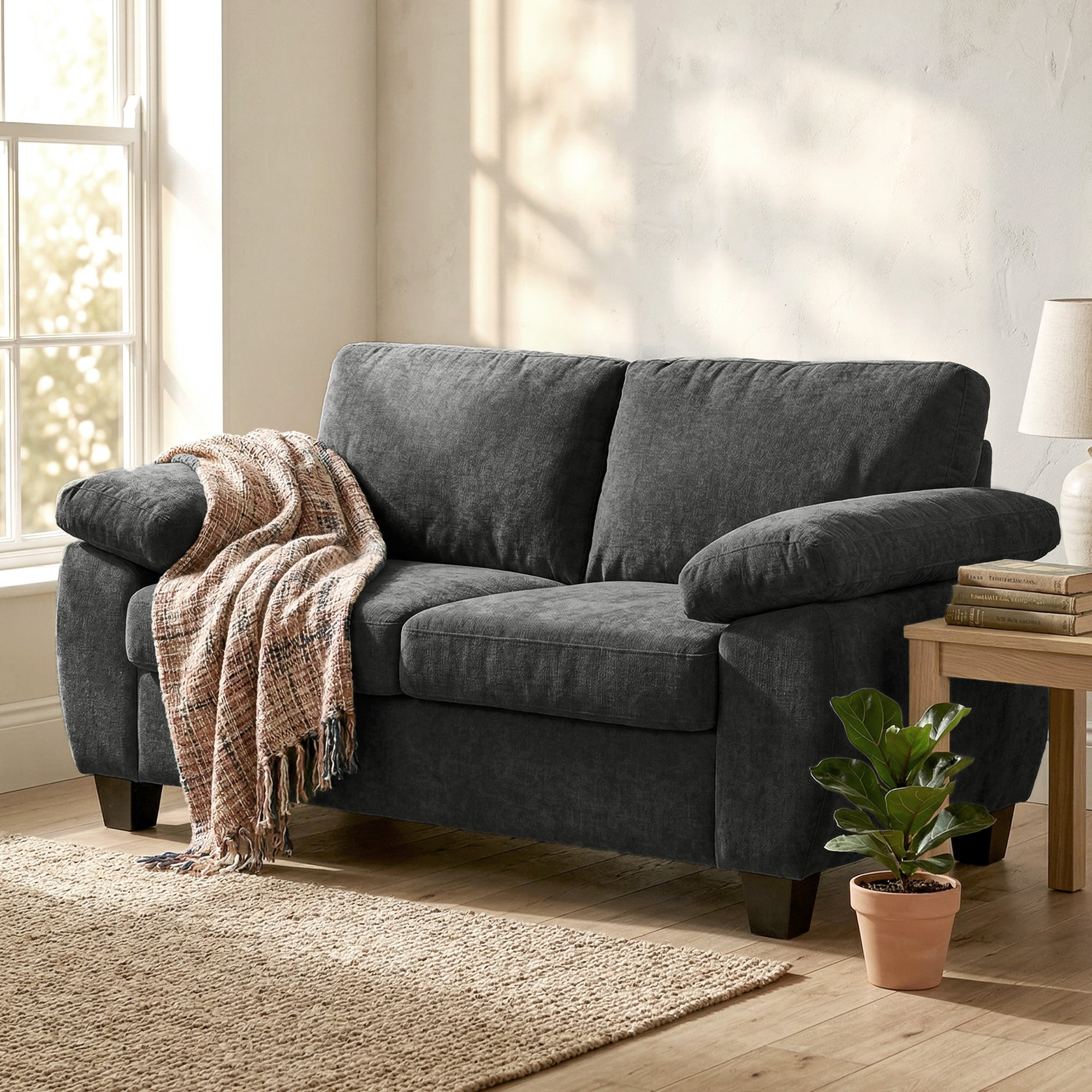 HOMCOM 2 Seater Sofa, 156cm Chenille Loveseat Sofa, Dark Grey