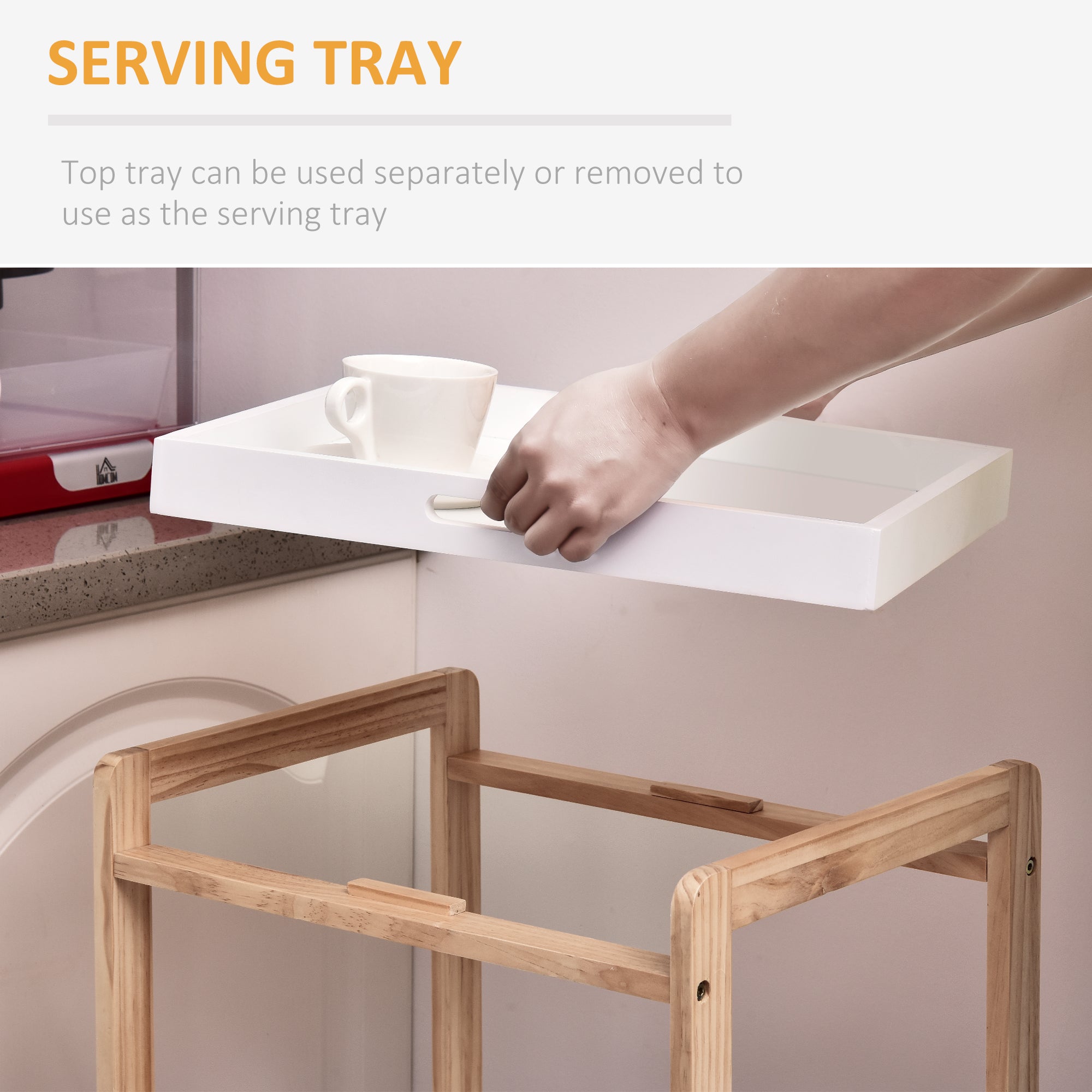 HOMCOM 3-Tier Mobile Kitchen Trolley Cart Storage Shelves Rack Rolling Wheels White 46 x 35 x 74.5 cm - North Peak Garden Furniture