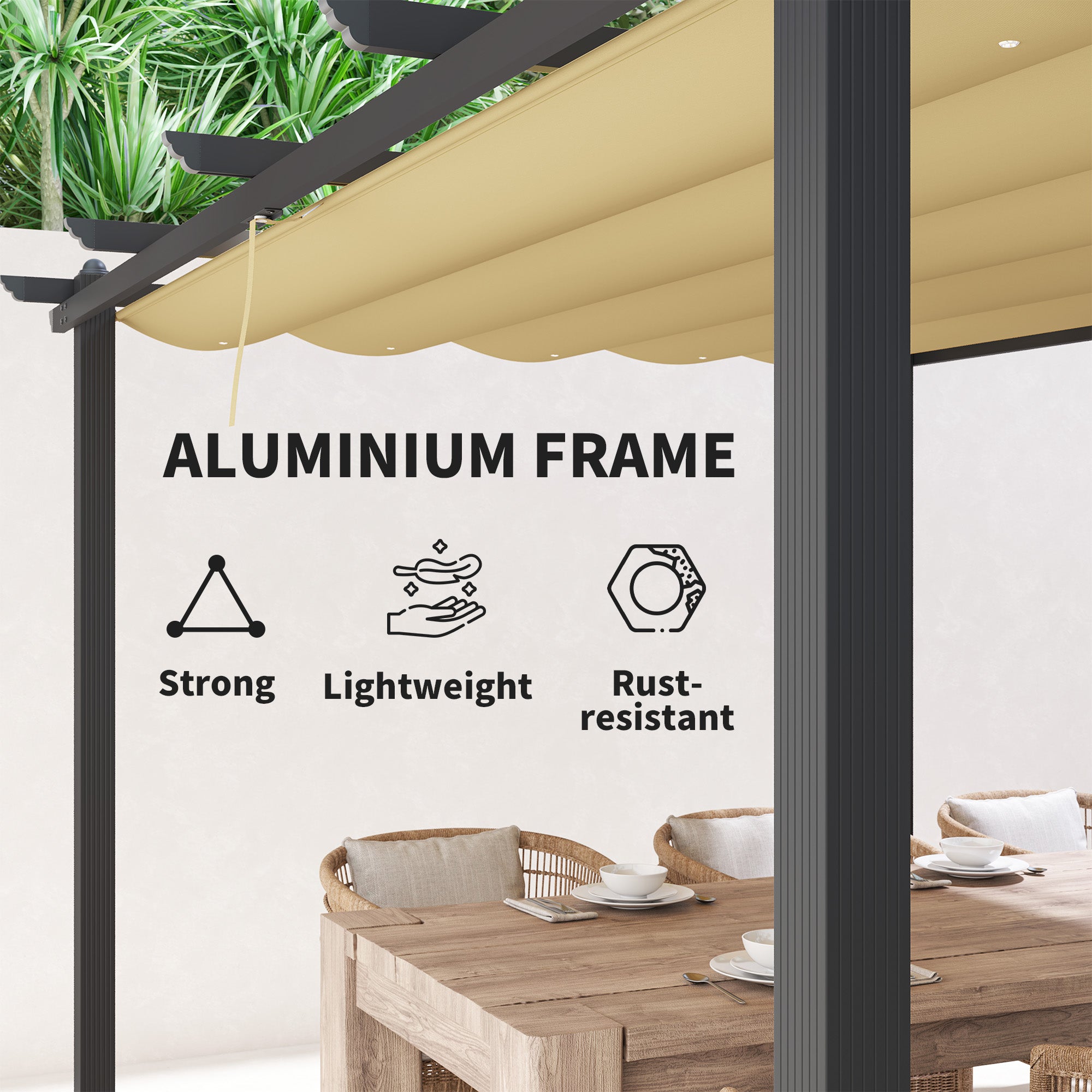 Outsunny 3 x 4m Aluminium Pergola, with Retractable Roof - Khaki - North Peak Garden Furniture