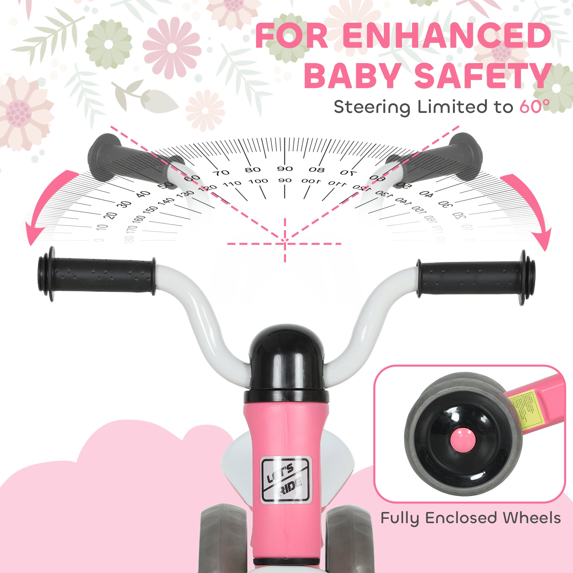 AIYAPLAY Toddler Balance Bike with No Pedal, 3 Silence Wheels for 12-36 Months Boys and Girls, Indoor Outdoor, Pink