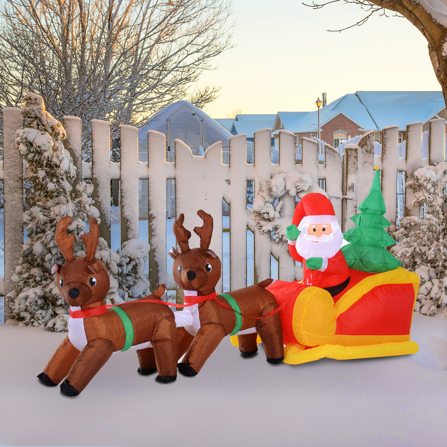 HOMCOM Large Self-inflating Inflatable Xmas Santa Claus Sledge Sleigh w/Reindeer LED Outdoor Blow Up Christmas Decoration - North Peak Garden Furniture
