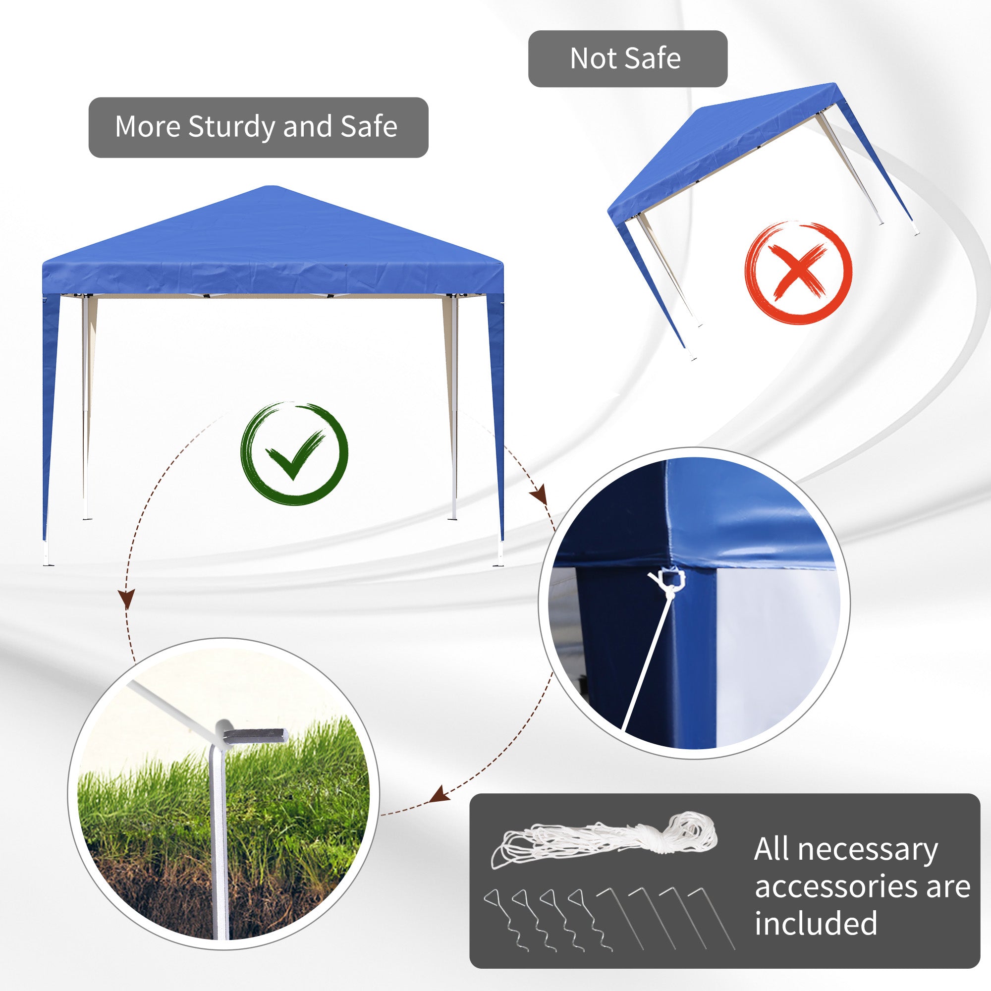 Outsunny 3 x 3M Garden Pop Up Gazebo Height Adjustable Marquee Party Tent Wedding Canopy with Carrying Bag, Blue - North Peak Garden Furniture