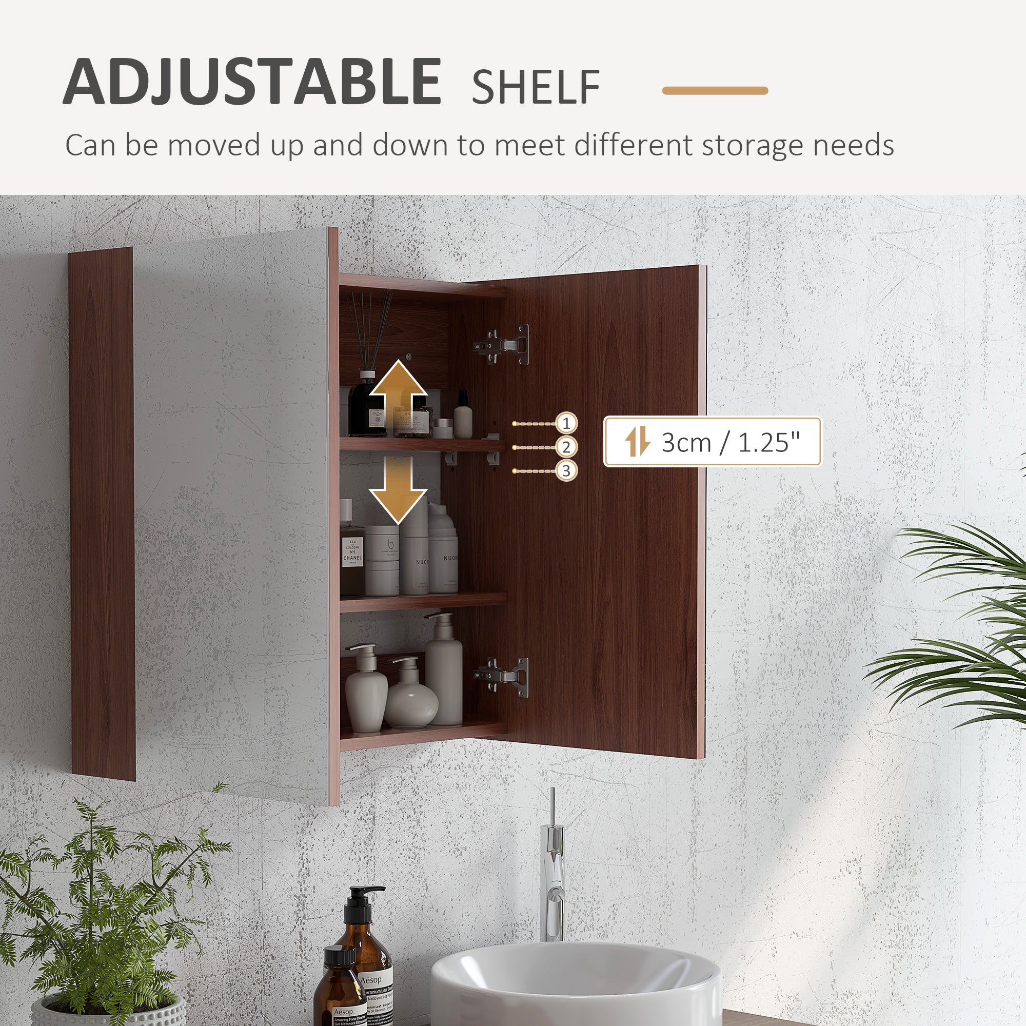 kleankin Double Door Bathroom Mirror Cabinet, Wall Mounted Bathroom Storage Cabinet, Soft Closing, 63L x 60Hcm - North Peak Garden Furniture