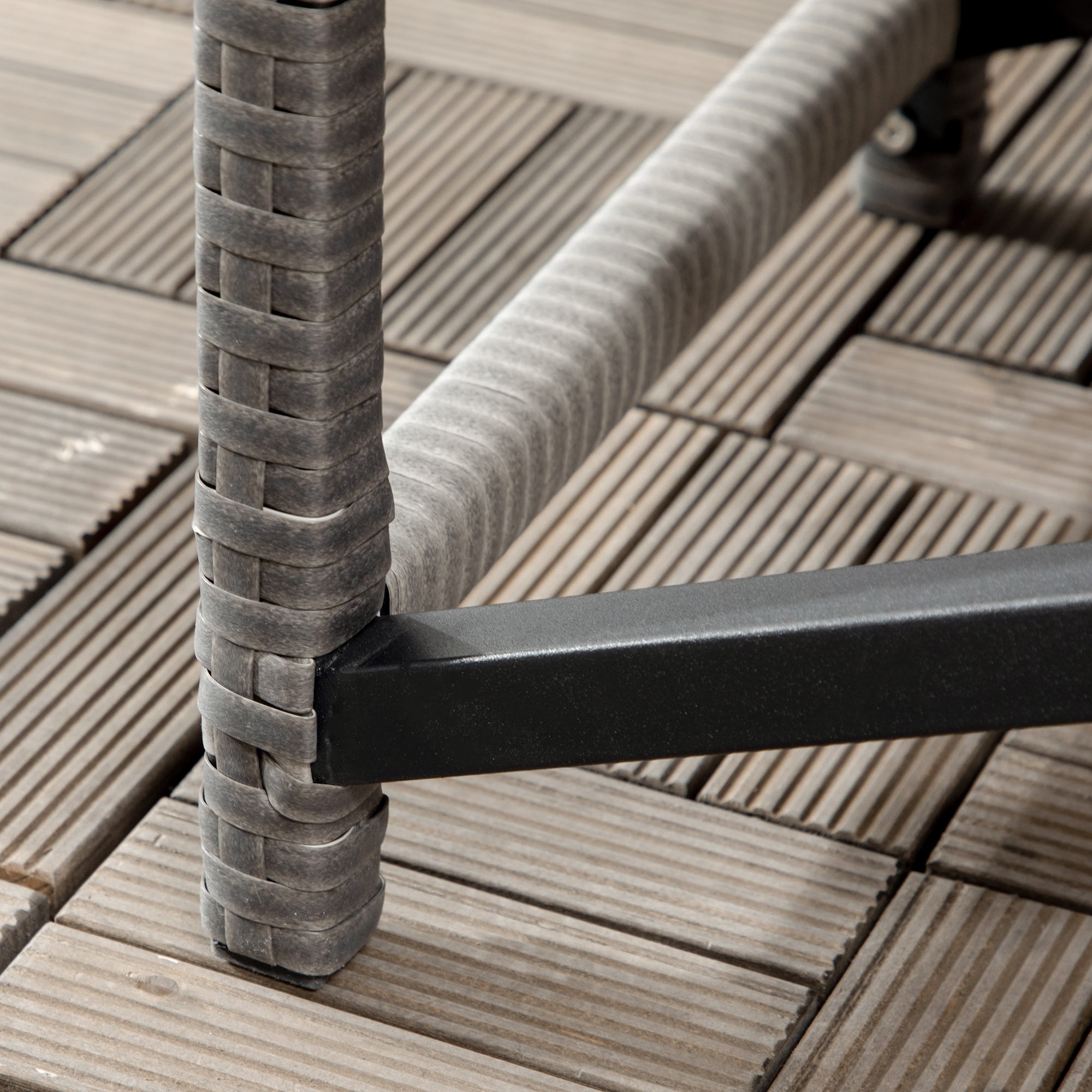 Outsunny Outdoor Coffee Table, Garden PE Rattan Side Table with Plastic Board Under the Full Woven Table Top and X-Shape Frame for Patio, Balcony, Mixed Grey - North Peak Garden Furniture
