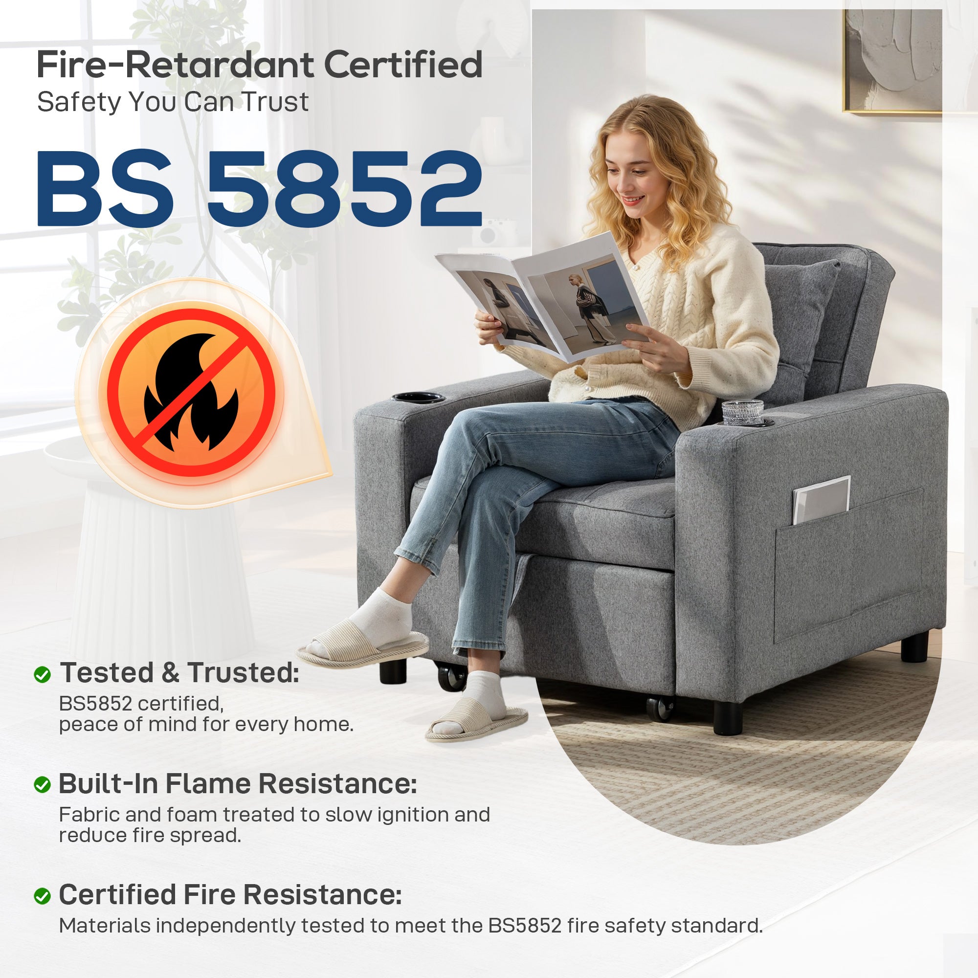 HOMCOM 3-in-1 Single Sofa Bed, Convertible Sleeper Chair Bed - Dark Grey