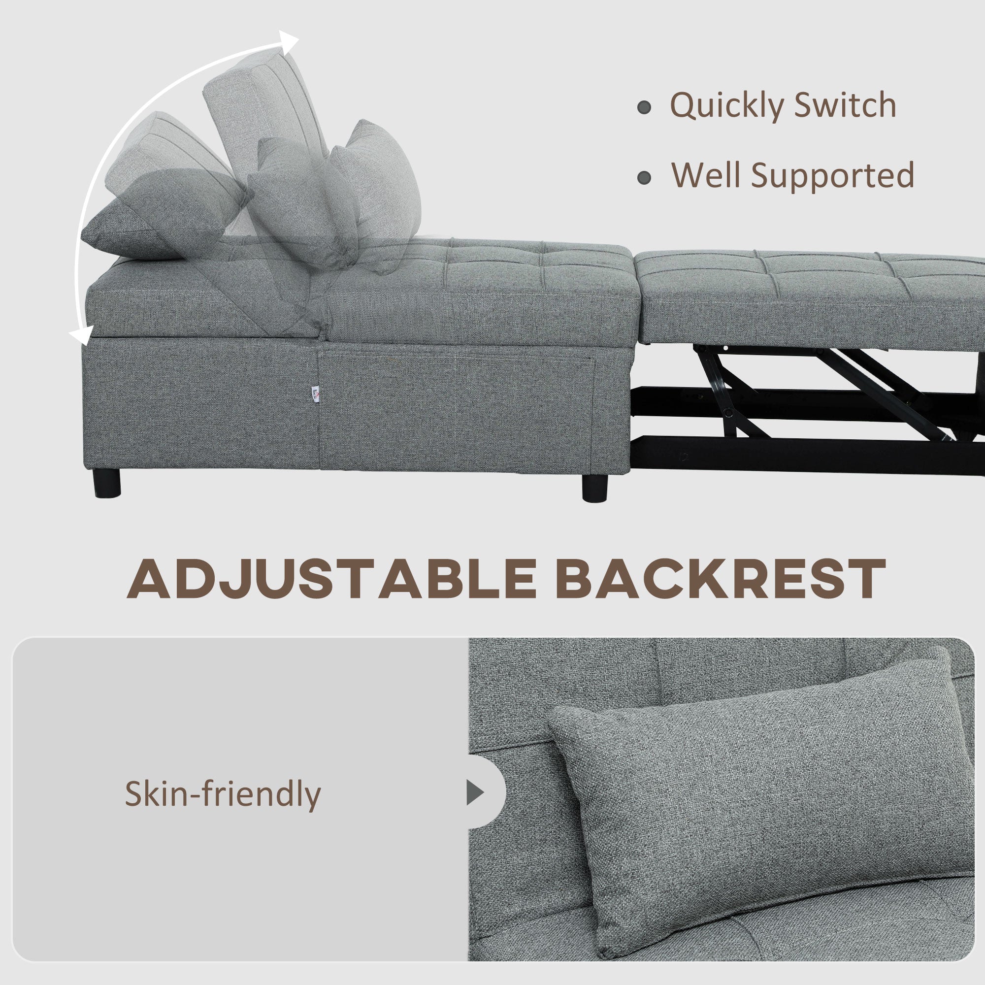 HOMCOM Four-In-One Single Sleeper Chair - Dark Grey - North Peak Garden Furniture