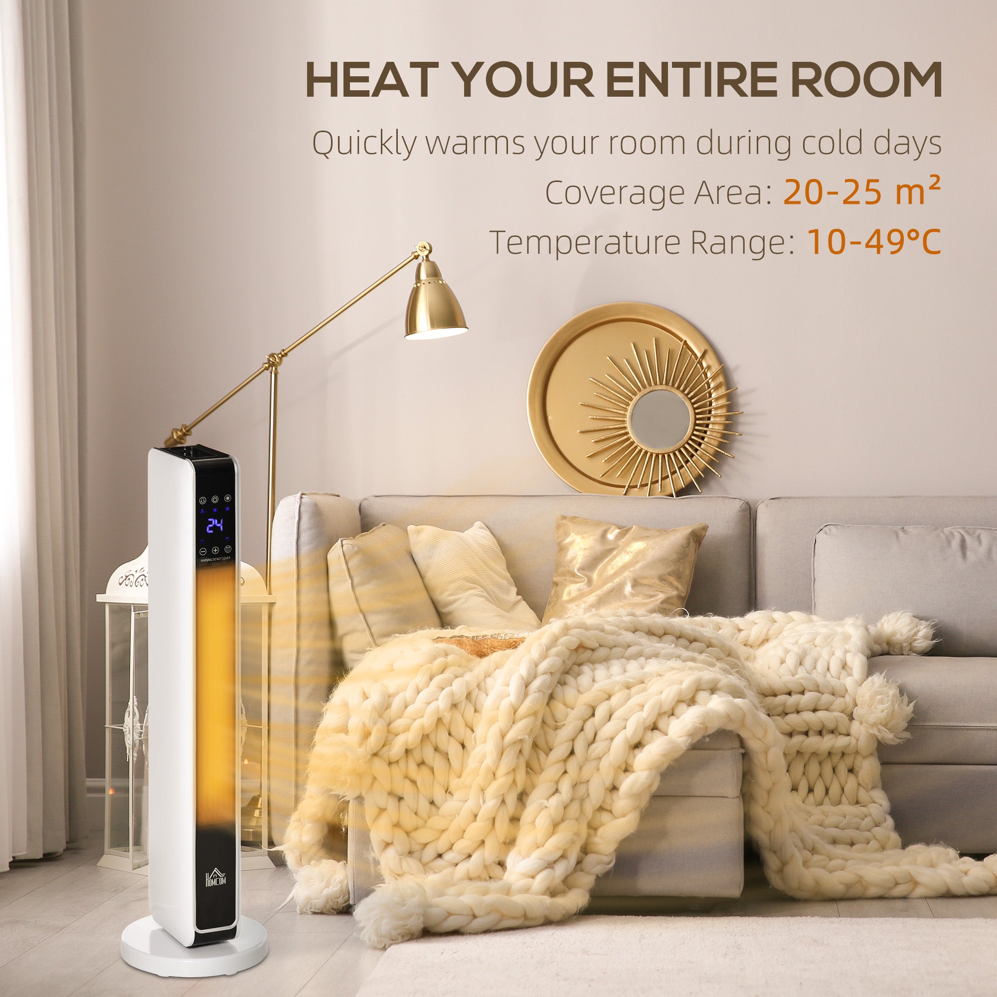 HOMCOM Indoor Tower Space Heater with 2 Heater 1100W/2200W and Fan, Floor Electric Heater for Office, with Timer, Remote - North Peak Garden Furniture