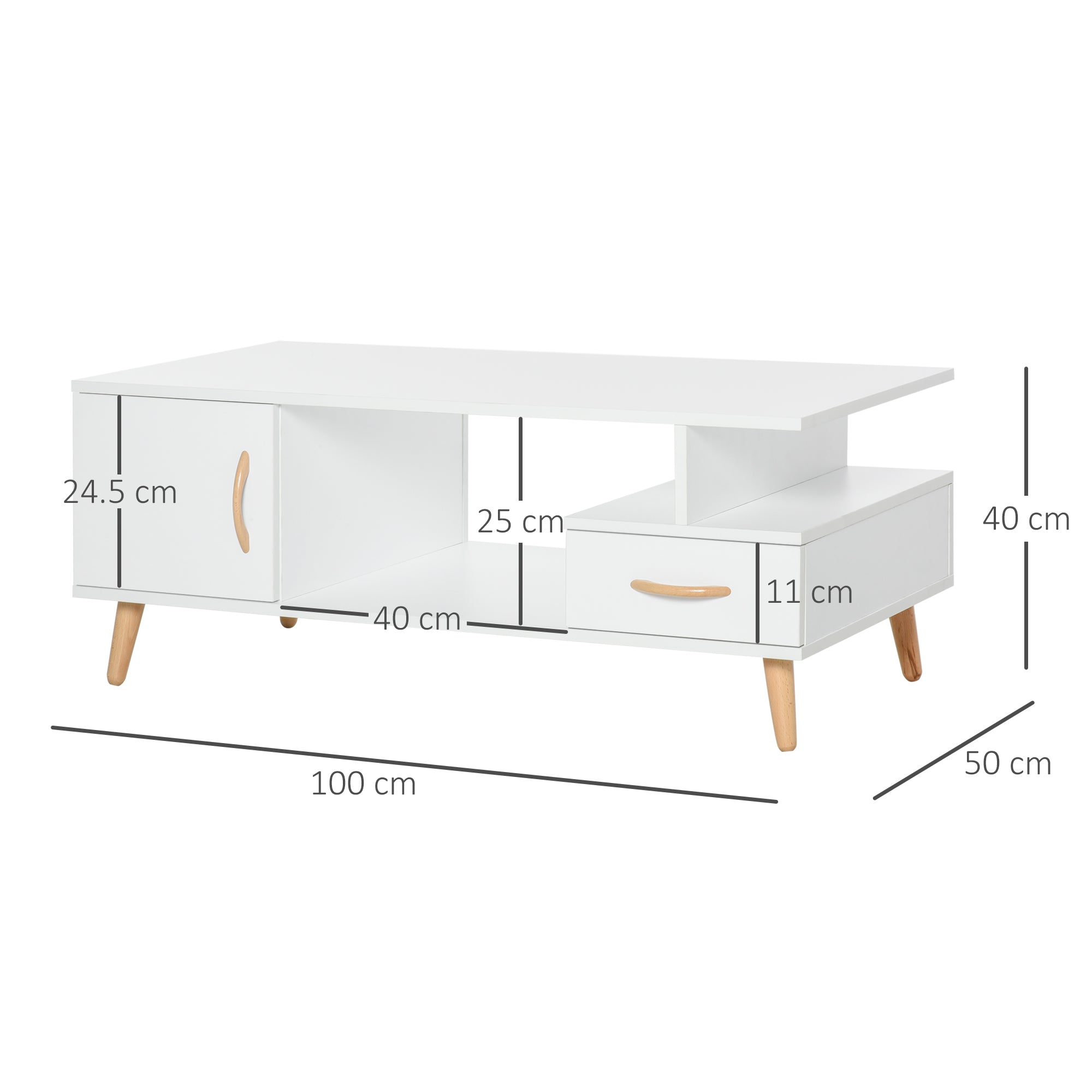 HOMCOM Modern Minimalism Coffee Table with Storage, Sofa Side Table with Shelf & Drawer for Living Room Reception Room, White