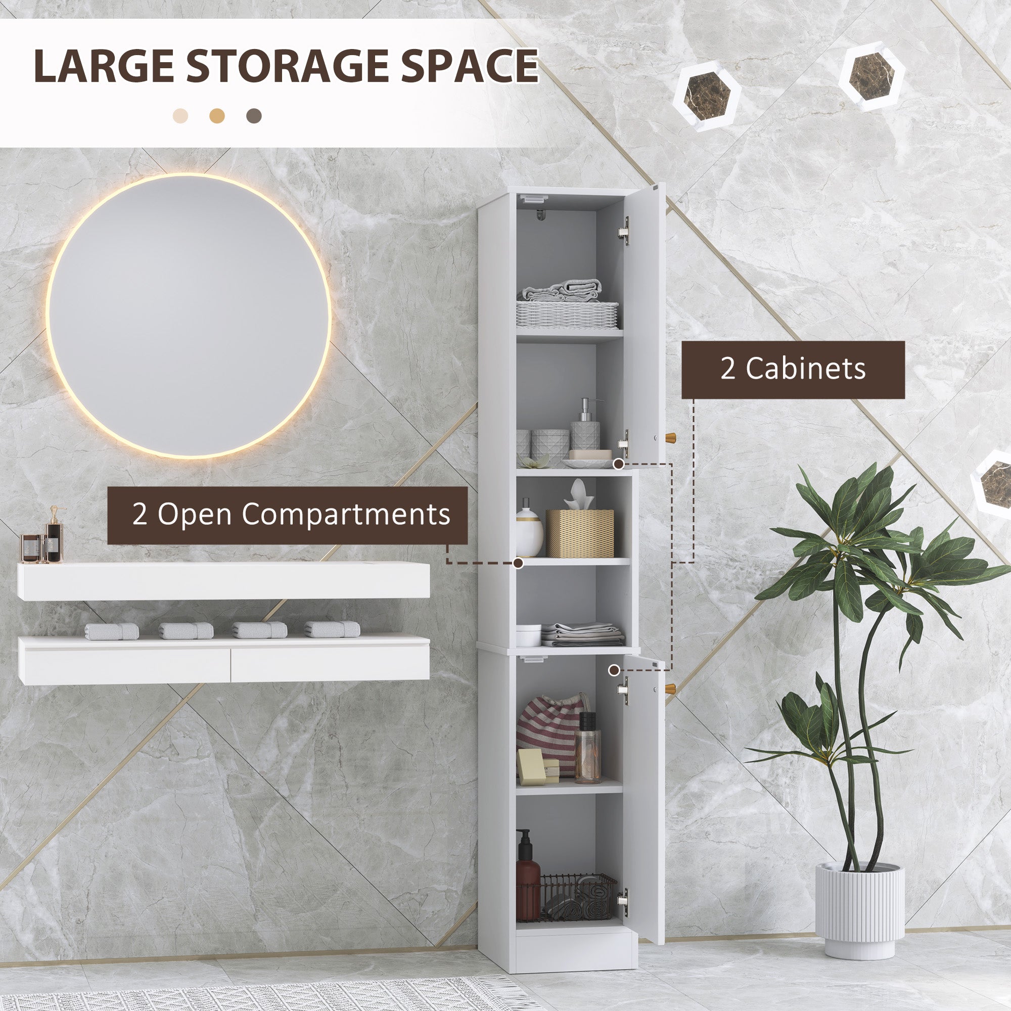 HOMCOM Tall Bathroom Storage Cabinet with Doors, Slim Bathroom Storage Unit with Adjustable Shelves, Freestanding Bathroom Storage Unit, White - North Peak Garden Furniture