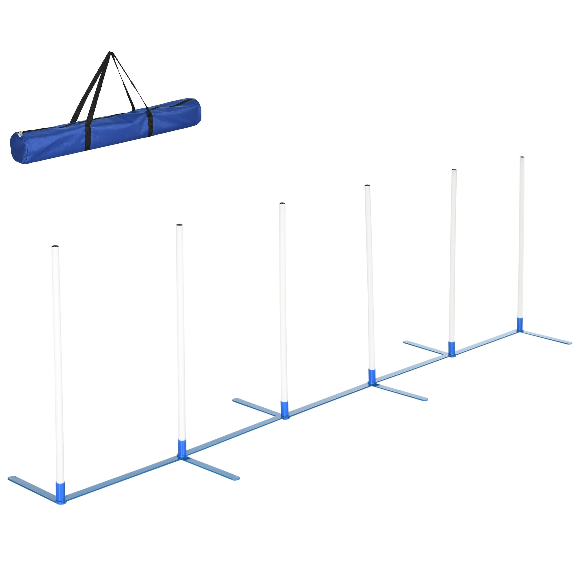 PawHut Dog Agility Equipment Training Adjustable Obstacle Course Set with 6 Weaves Poles Storage Bag for Pet Outdoor Games Exercise - North Peak Garden Furniture