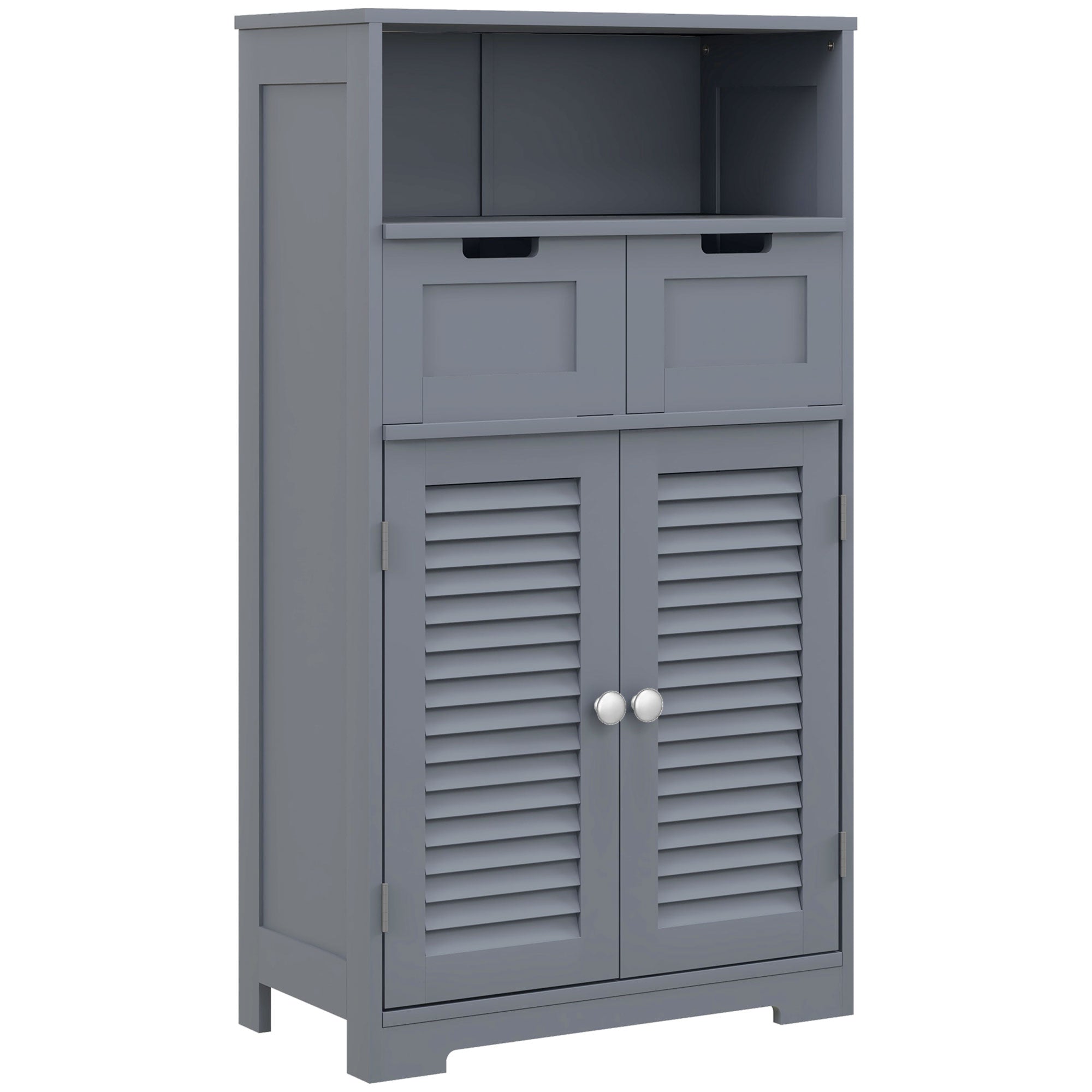 kleankin Three-Part Bathroom Storage Unit, with Shelf, Drawers & Cupboard - Grey - North Peak Garden Furniture