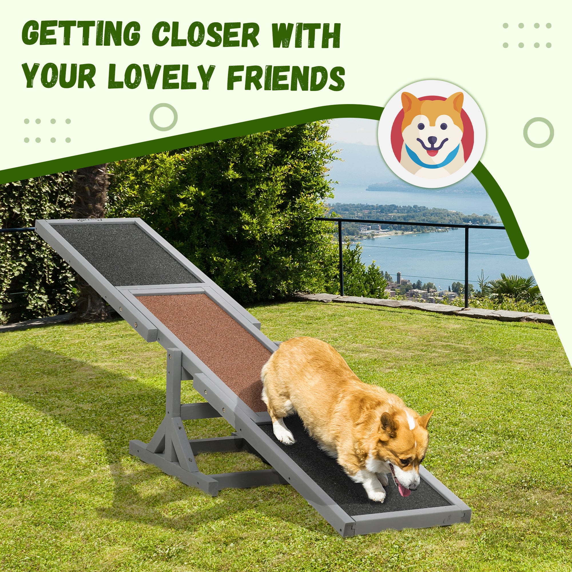 PawHut Wooden Pet Seesaw for Big Dogs, Dog Agility Equipment with Anti-Slip Surface - Grey - North Peak Garden Furniture