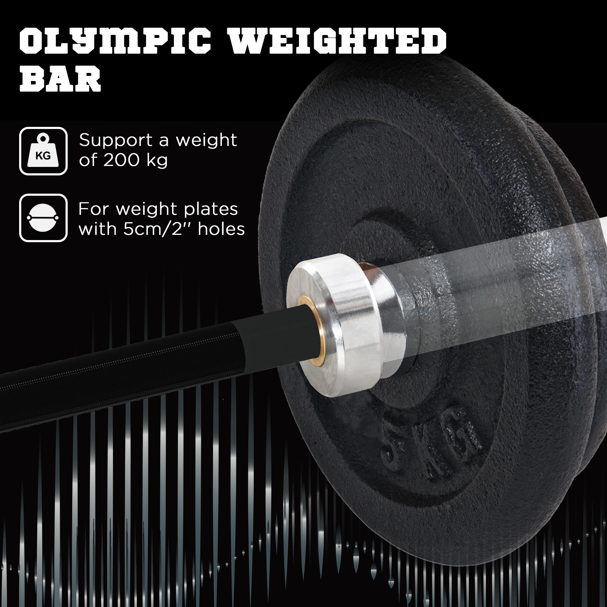 SPORTNOW 210cm Barbell Set, Barbell Bar for 5cm Weight Plates for Loading 200kg Weight Plates, for Home Gym Weight Training