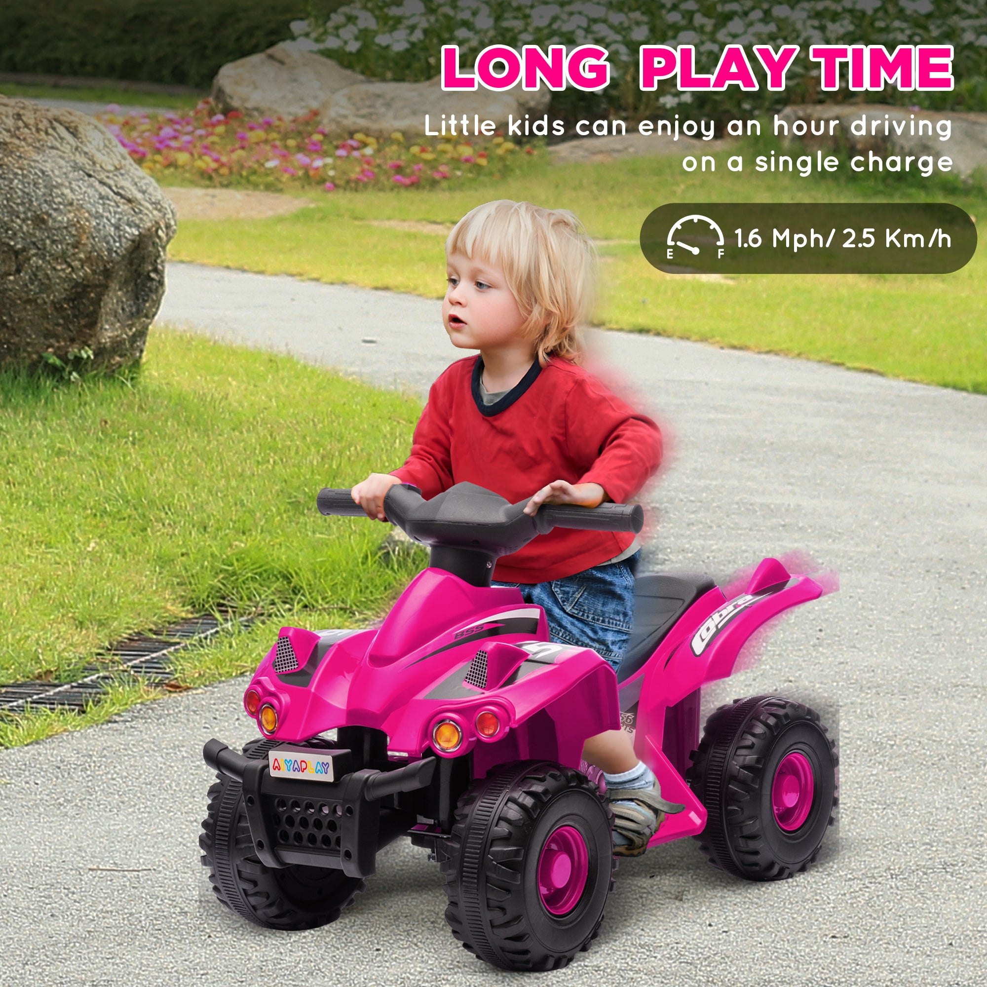 AIYAPLAY 6V Kids Electric Quad Bike w/ Music, Forward Function, for 2-6 Years, Pink - North Peak Garden Furniture
