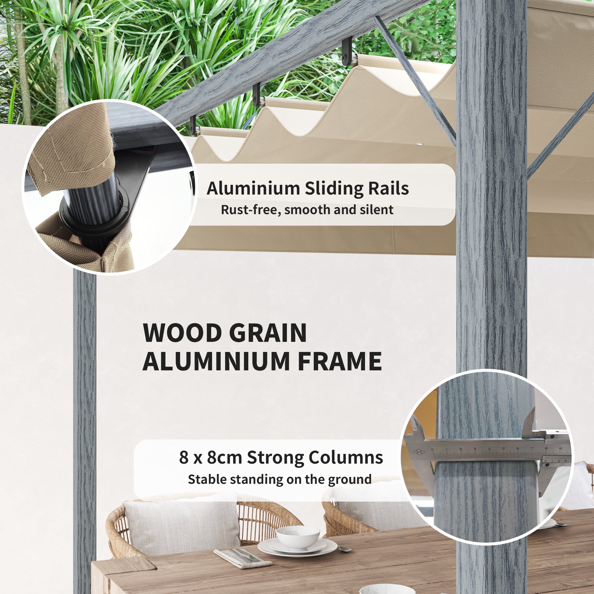 Outsunny 3 x 3 m Retractable Roof Pergola - Grey - North Peak Garden Furniture