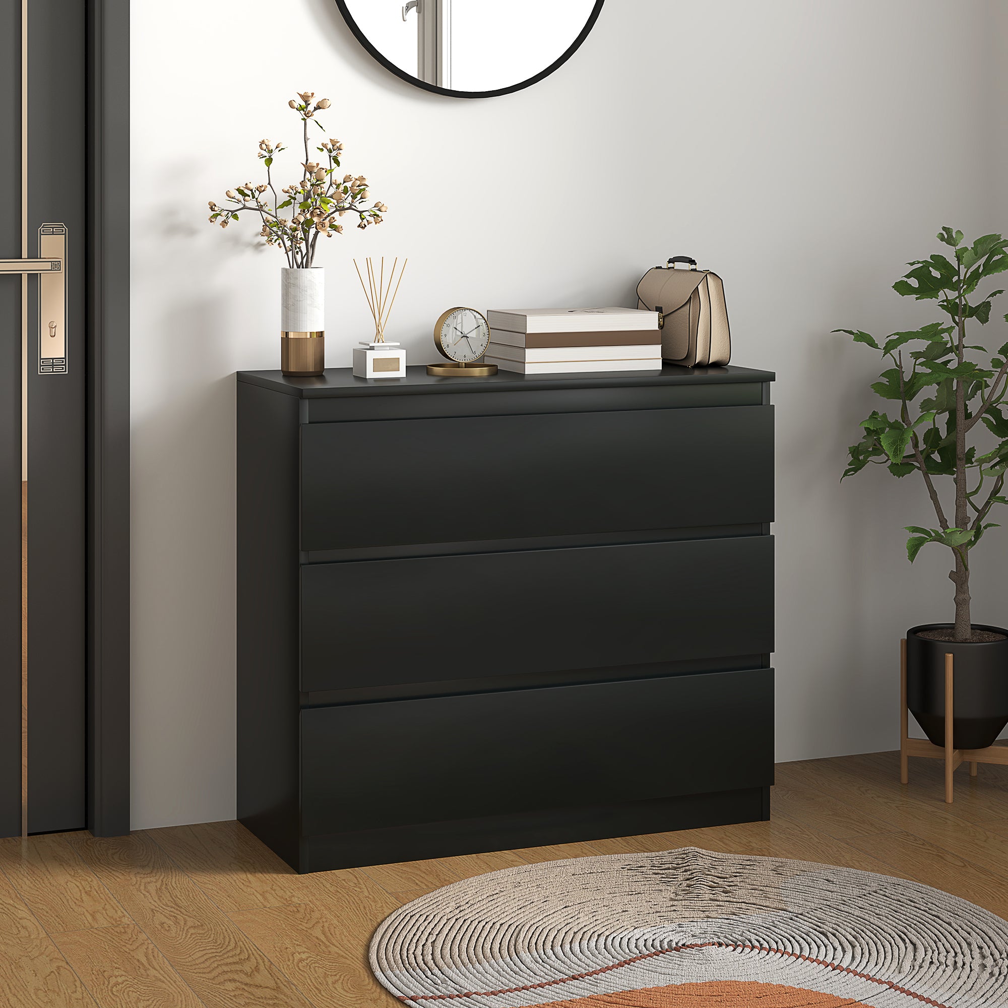 HOMCOM Chest of Drawers, 3-Drawer Storage Organiser Unit for Bedroom, Living Room, Black - North Peak Garden Furniture