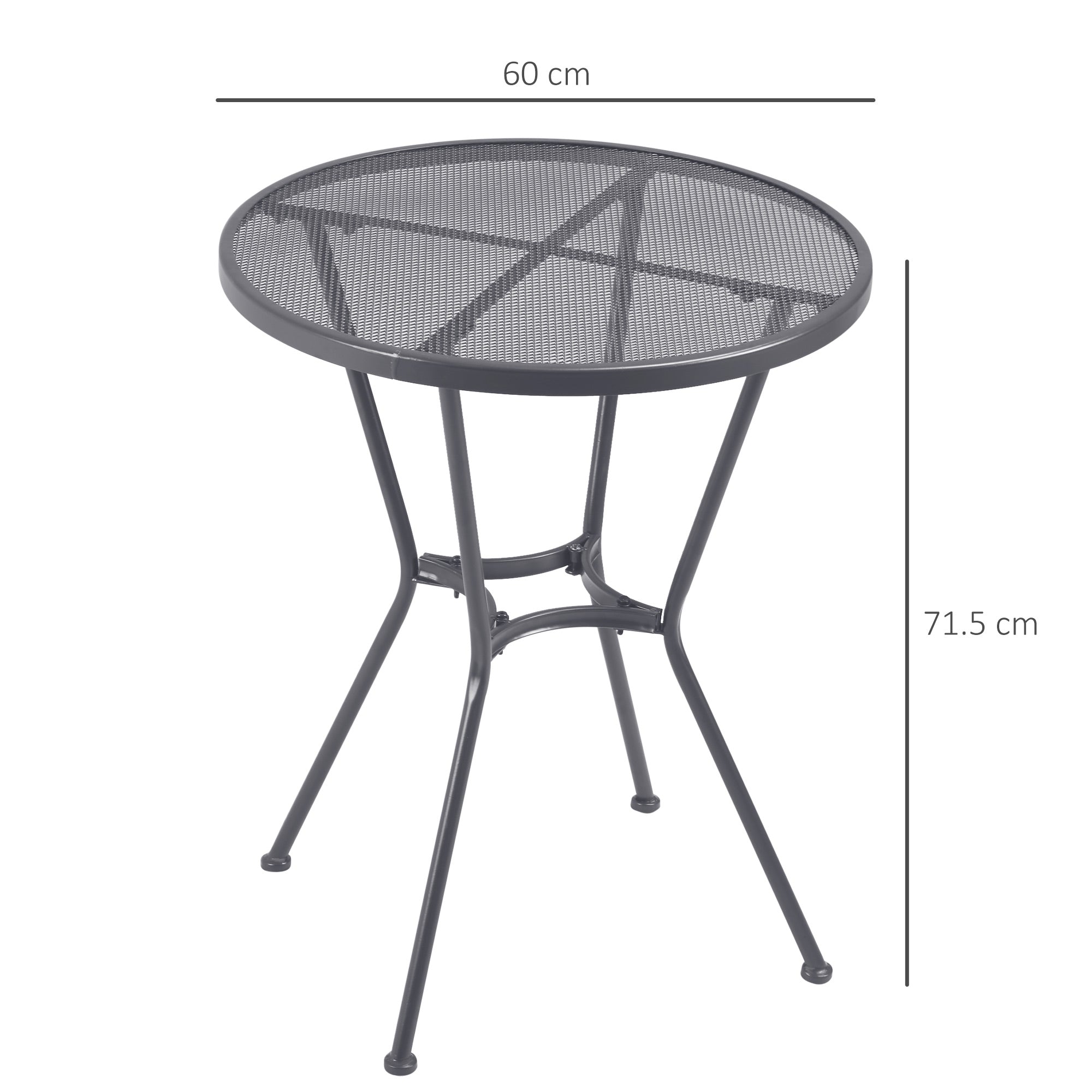 Outsunny 60cm Round Garden Dining Table Metal Outside Bistro Table with Mesh Tabletop for Garden Balcony Deck, Dark grey