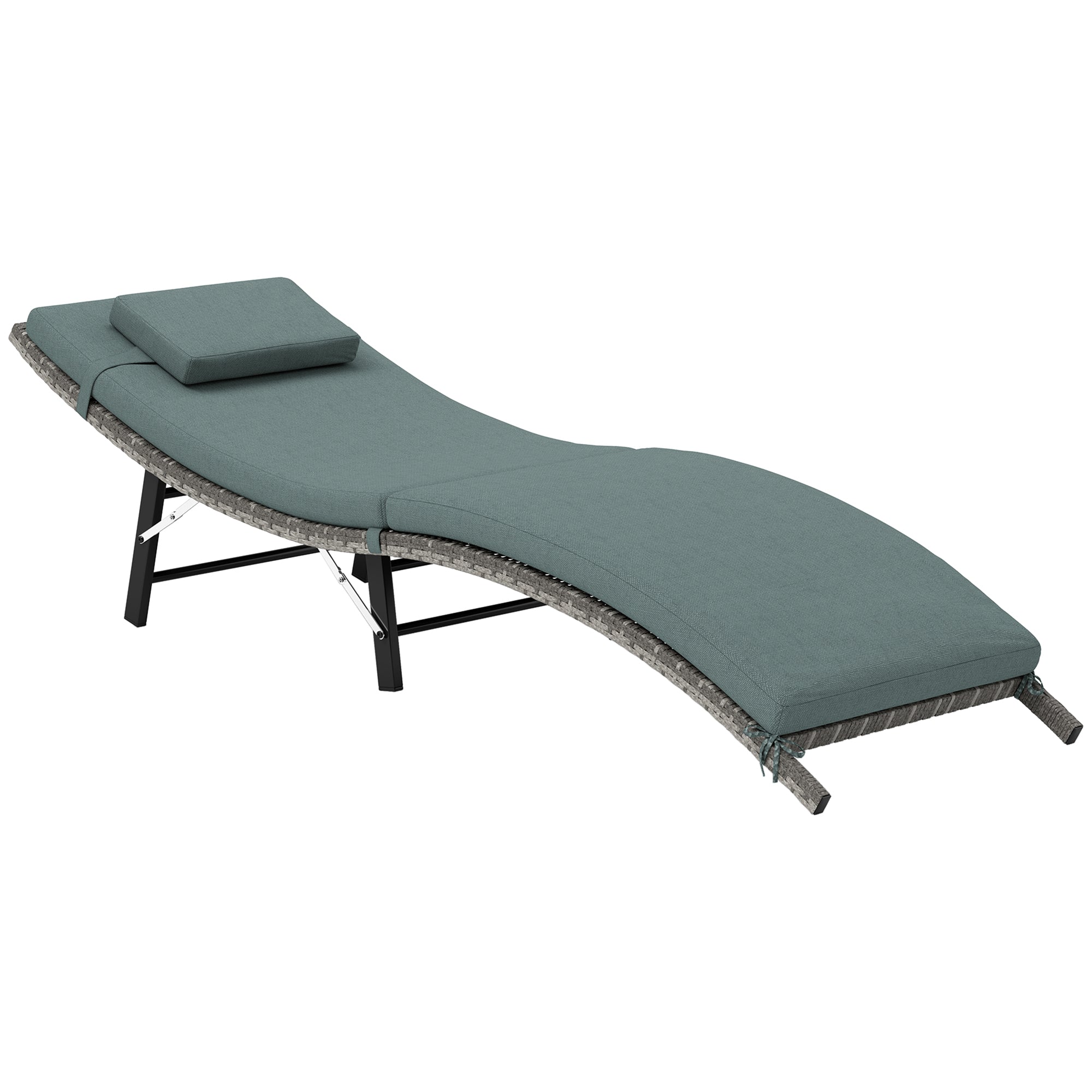 Outsunny Rattan Folding Sun Lounger Outdoor Chair with Cushion and Pillow Mixed Grey - North Peak Garden Furniture