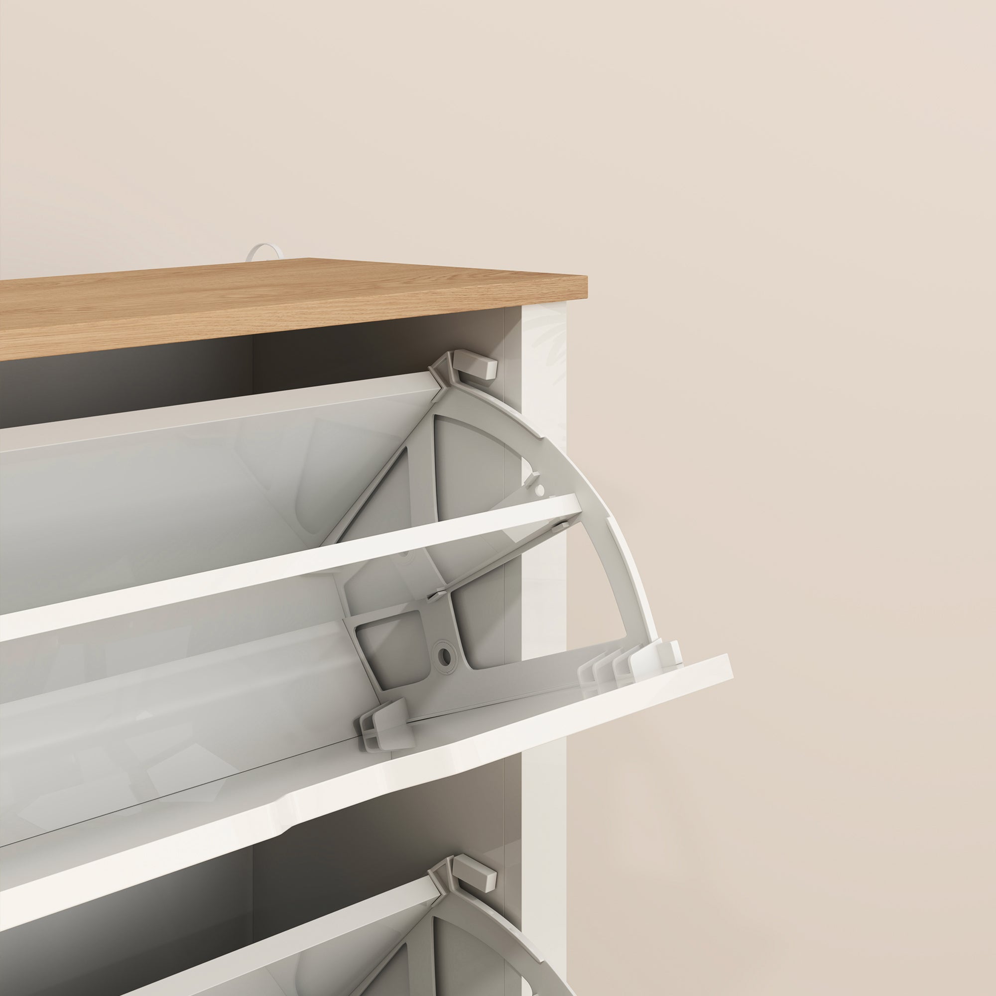 HOMCOM Slim Shoe Cabinet, Narrow Shoe Cupboard with 2 Flip Drawers, Adjustable Shelves for 12 Pairs of Shoes, High Gloss White