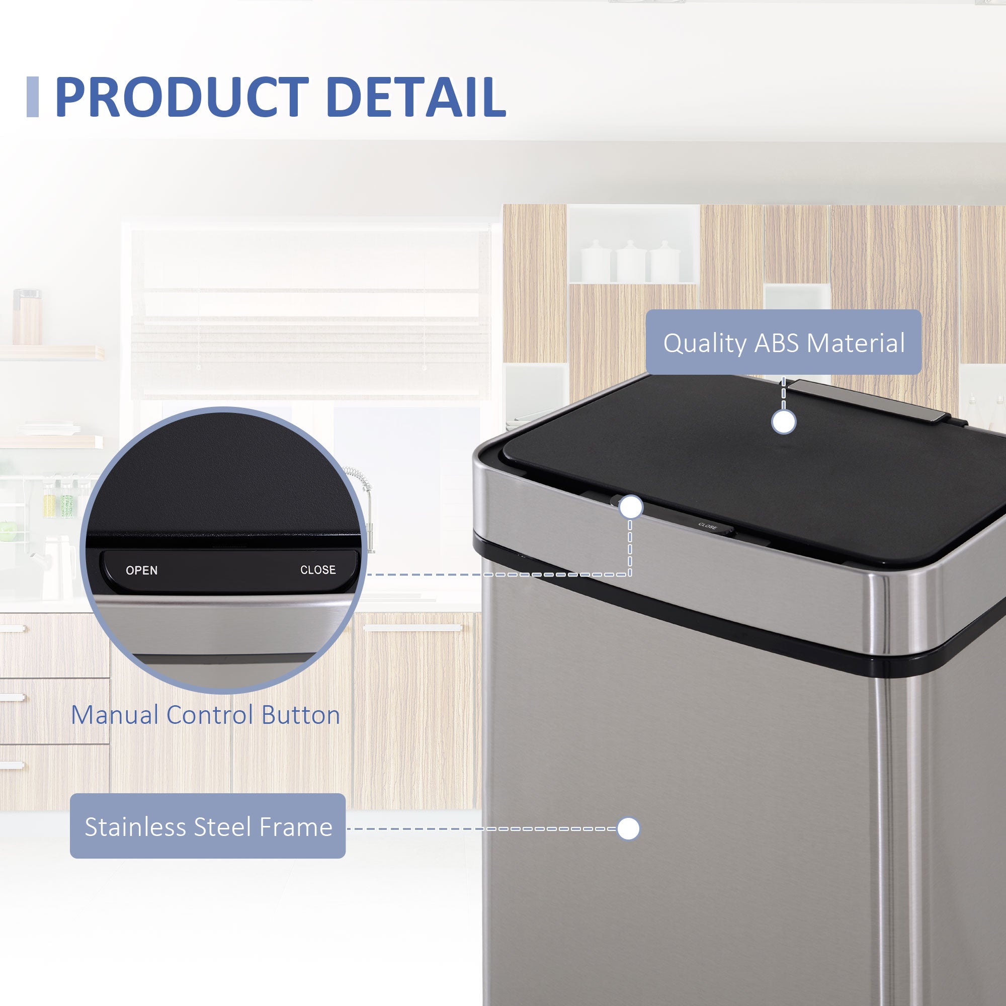 HOMCOM 72L Recycling Sensor Bin Stainless Steel 3 Compartments For Both Wet/Dry Waste w/Removable Lid Kitchen Home - North Peak Garden Furniture