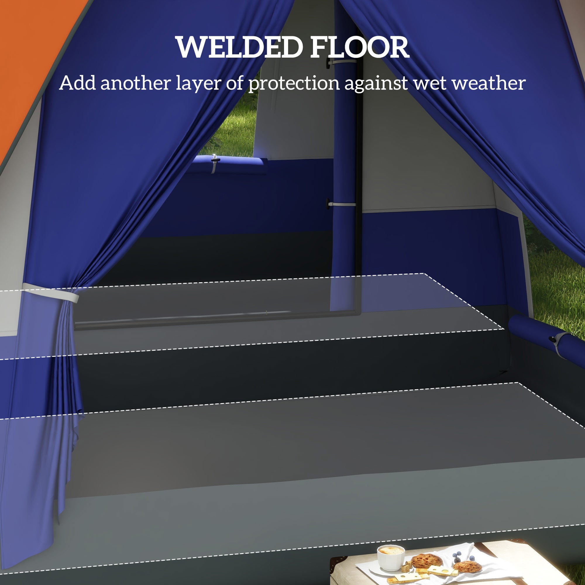 Outsunny Six-Man Camping Tent, with Small Rainfly and Accessories - Orange - North Peak Garden Furniture