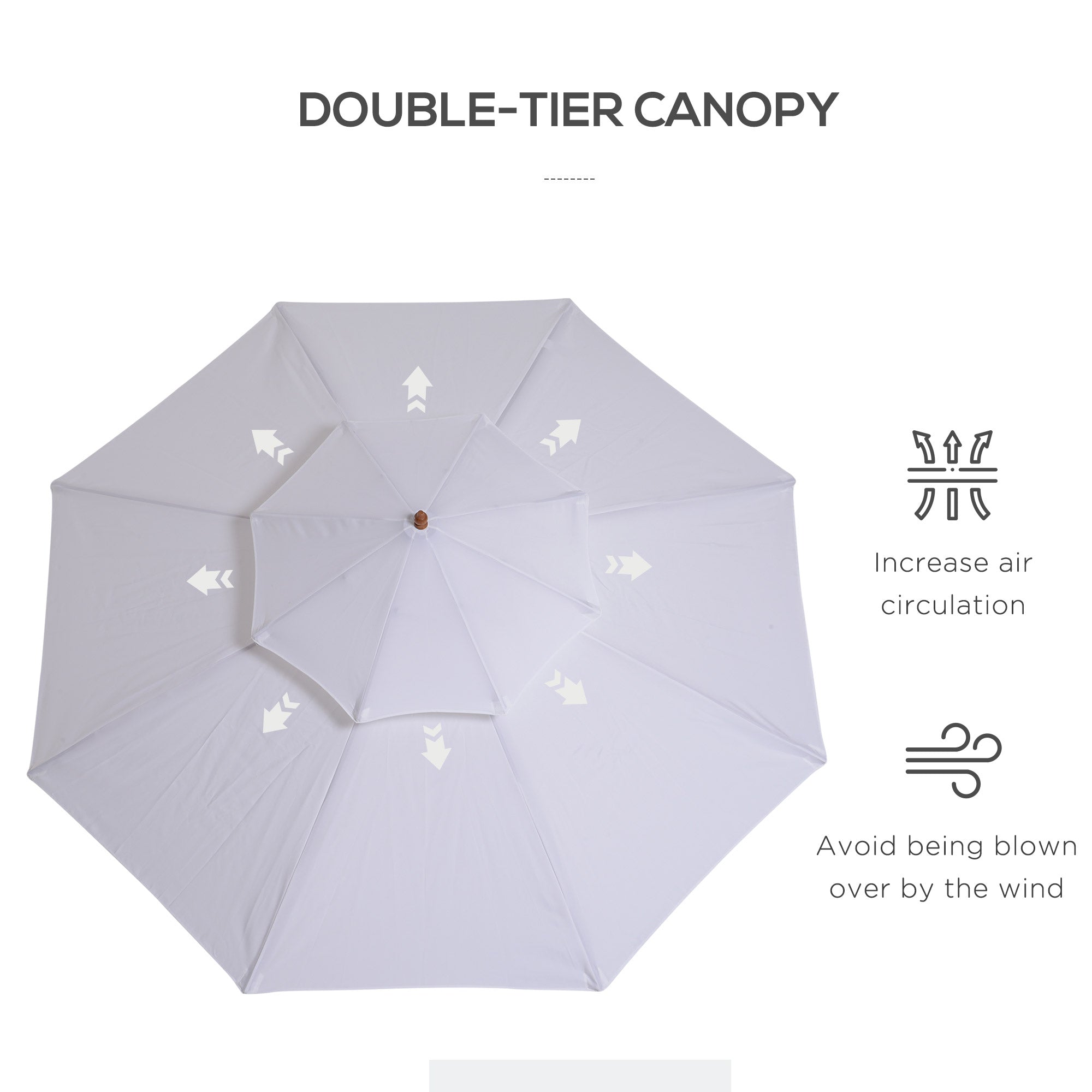 Outsunny 2.7m Elegant Wooden Frame Parasol Umbrella - Cream White - North Peak Garden Furniture