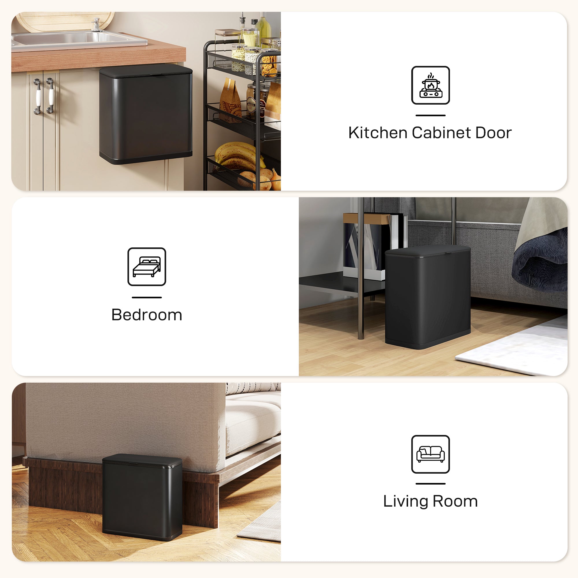 HOMCOM 8L Hanging Kitchen Bin, Rubbish bin with Lid and Removable Inner Bucket for Kitchen Cabinet Door, Under Sink, Office