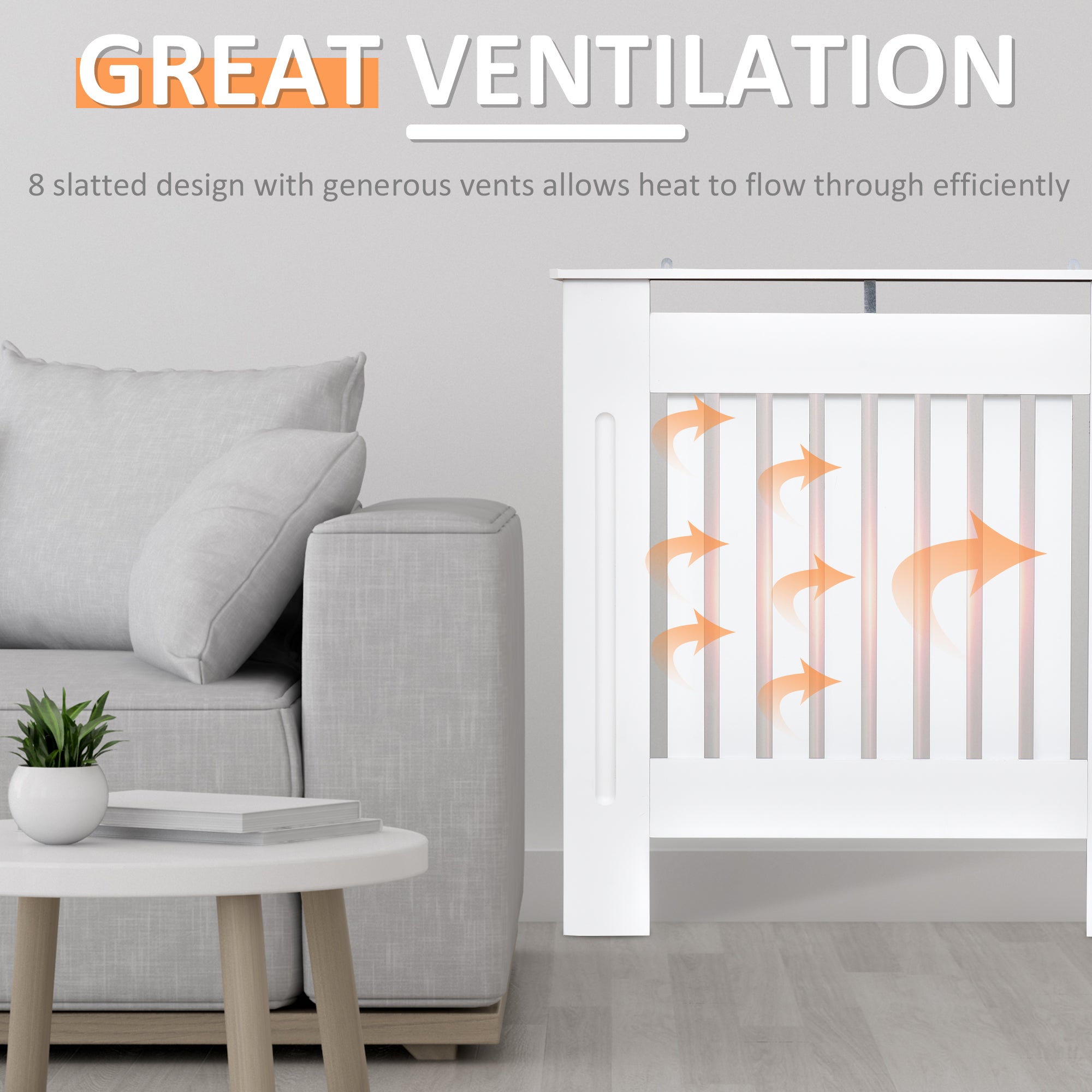 HOMCOM MDF Radiator Cover Wooden Cabinet Shelving Home Office Vertical Slatted Vent White 78L x 19W x 81H - North Peak Garden Furniture