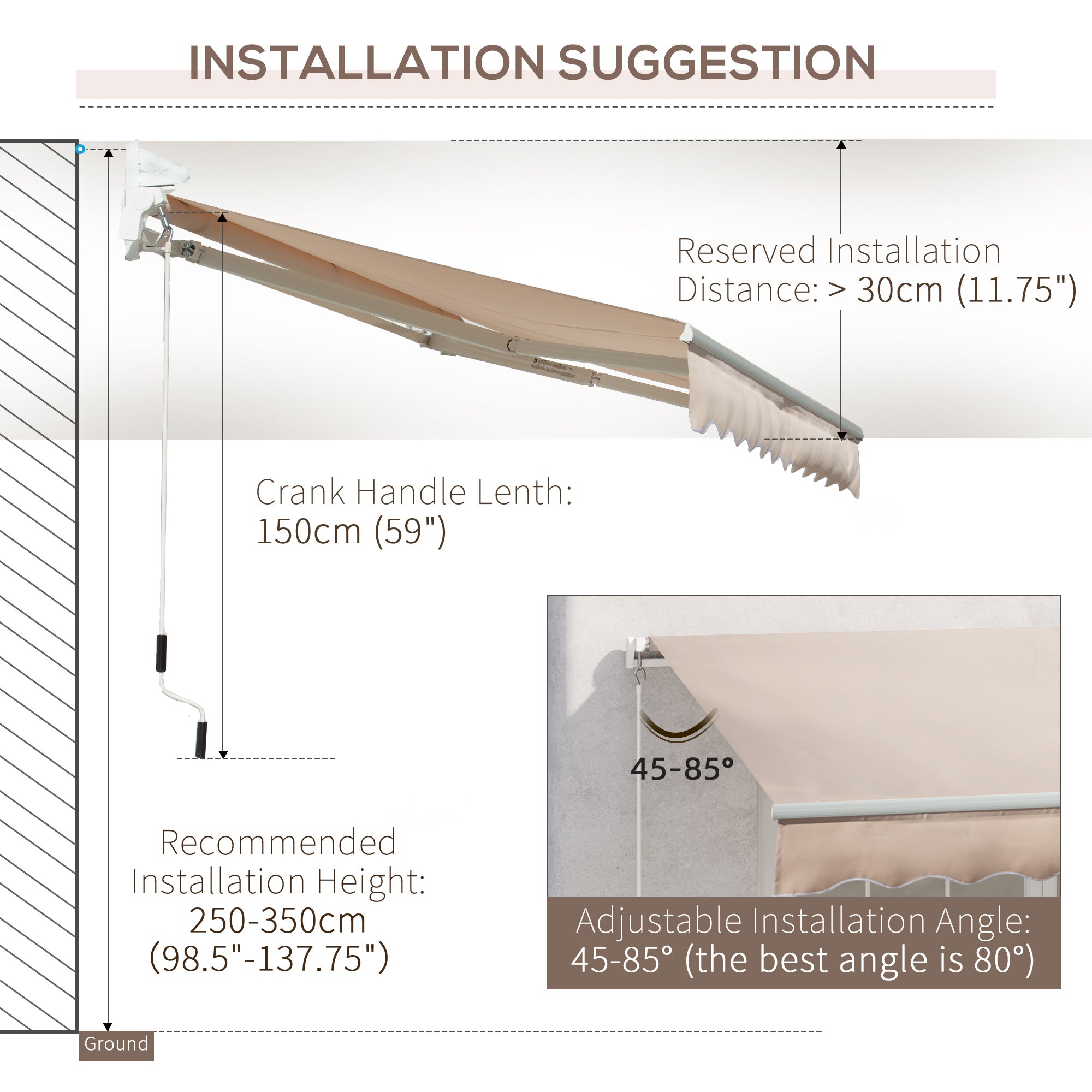 Outsunny Awning Canopy Manual Retractable Porch Sun Shade Shelter 3 x 2m Beige - North Peak Garden Furniture
