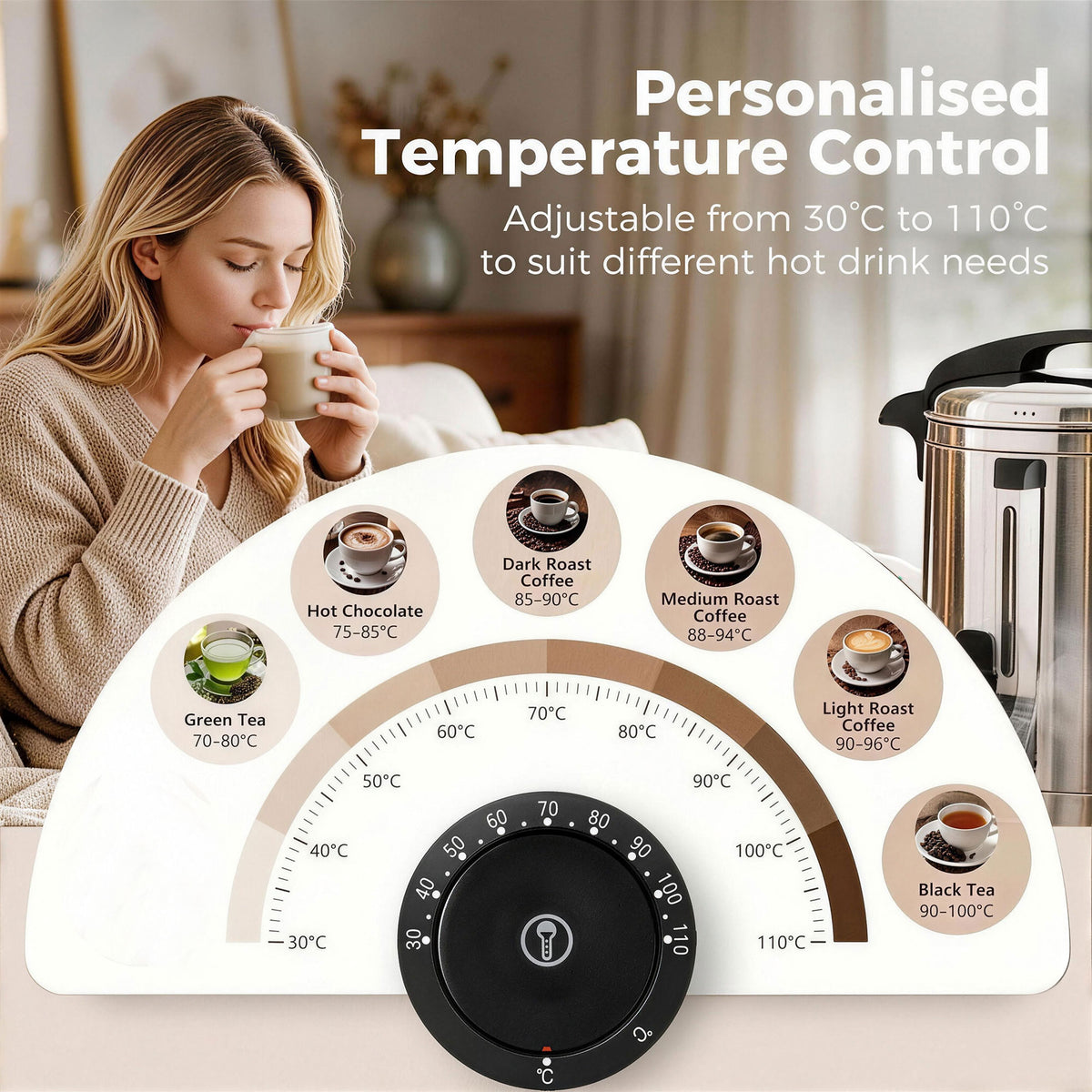 HOMCOM 6.5L Catering Urn, 1500W Stainless Steel Hot Water Boiler Dispenser with Thermostat, Keep Warm Function & Easy Pour Tap