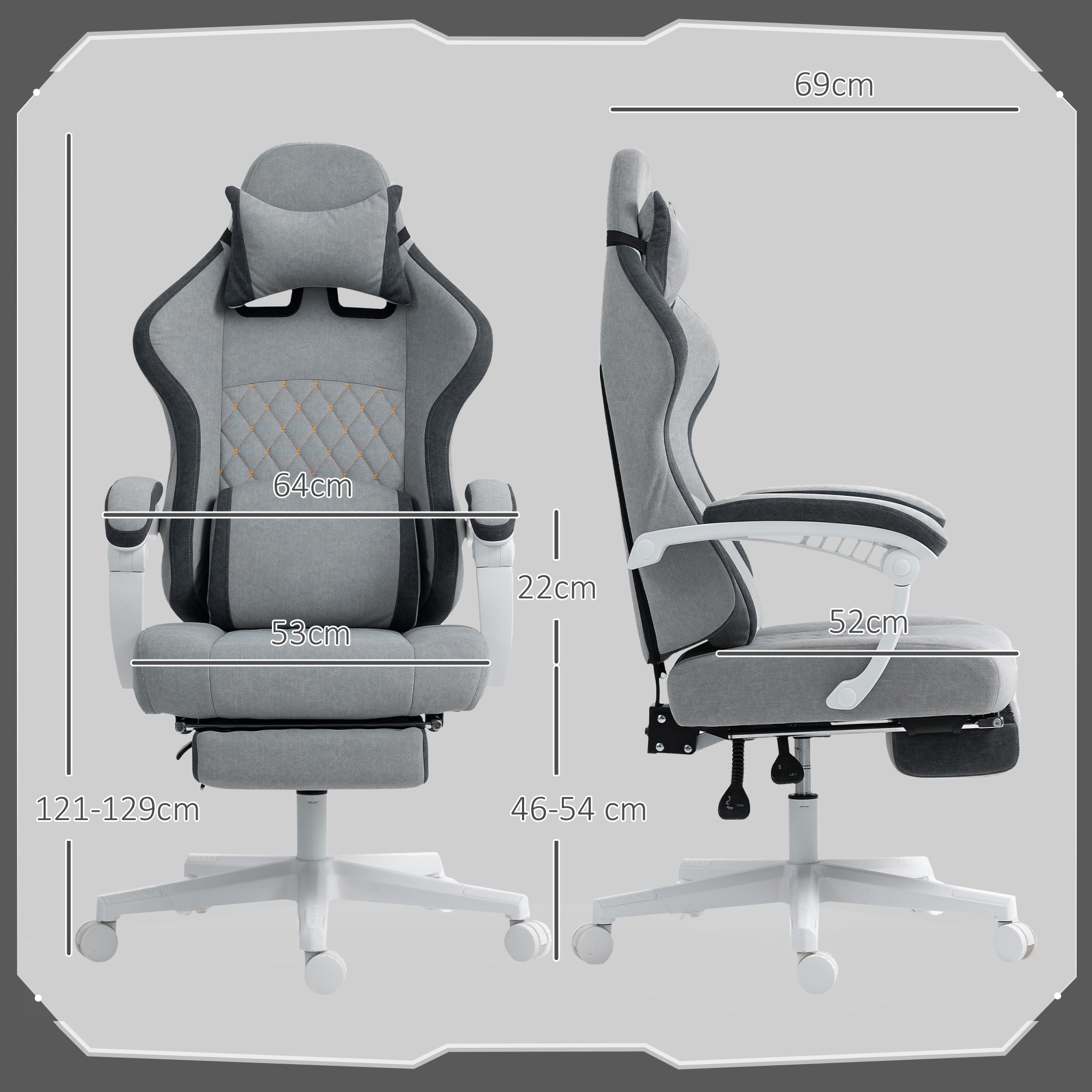 HOMCOM Ergonomic High Back Gaming Chair for Adults, Printed Velvet Computer Recliner Chair with Footrest, Lumbar Support, Adjustable Height and 360° Swivel Seat for Office or Gaming, Grey - North Peak Garden Furniture