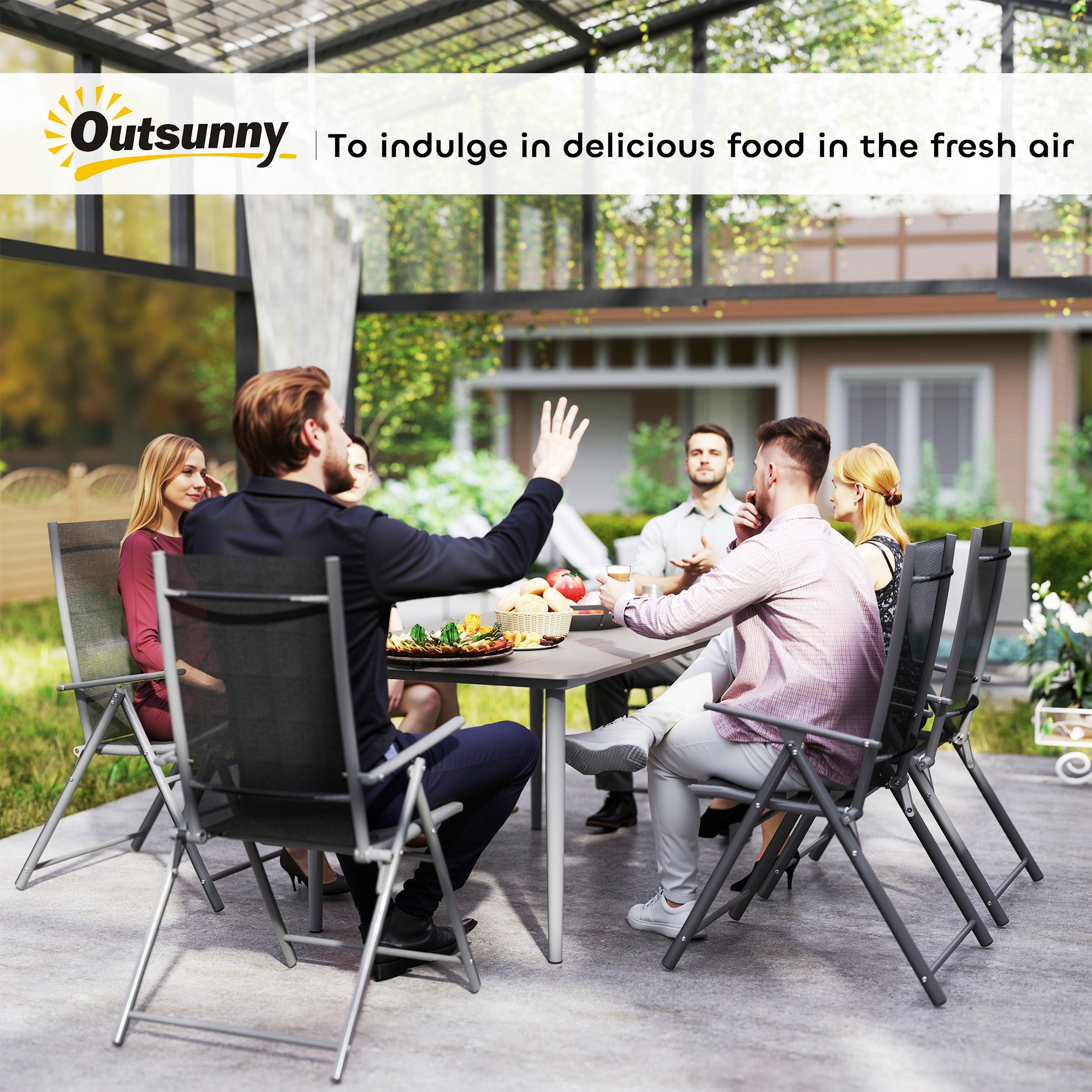 Outsunny Garden Table, Outdoor Dining Table for 6 People, 160 x 90 x 74 cm, with Rust Resistant Metal Frame, WPC Top, for Balcony, Terrace, Dark Grey - North Peak Garden Furniture