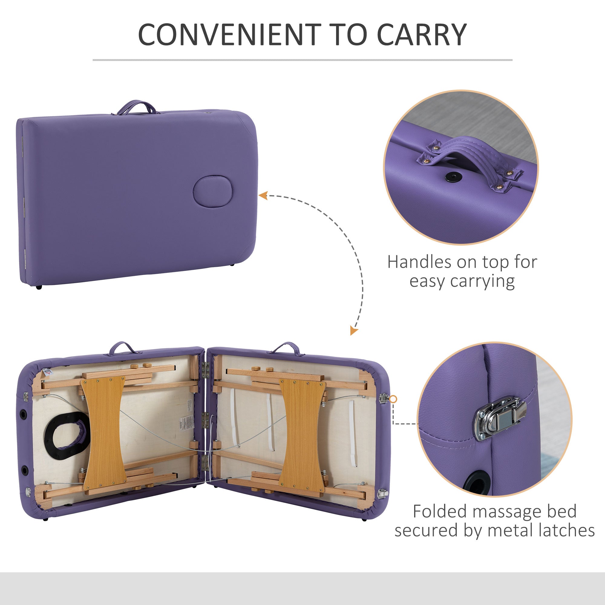 HOMCOM Portable Massage Bed, Folding Spa Beauty Massage Table with 2 Sections, Carry Bag and Wooden Frame, Purple - North Peak Garden Furniture