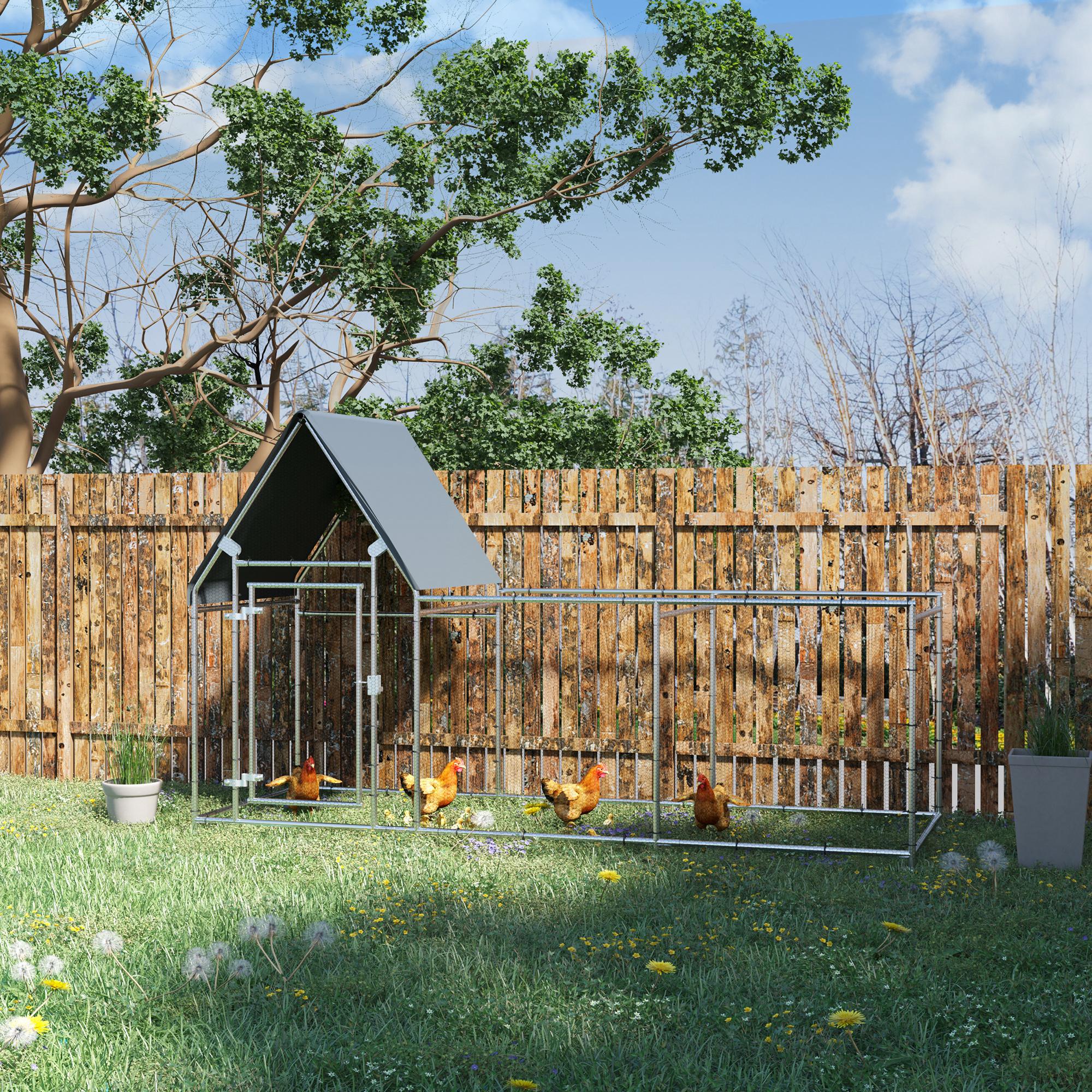 PawHut Walk In Chicken Run Chicken Coop, Large Poultry Cage Hen House for 6-8 Chickens Outdoor w/ Water-Resist Cover 302 x 107 x 172cm