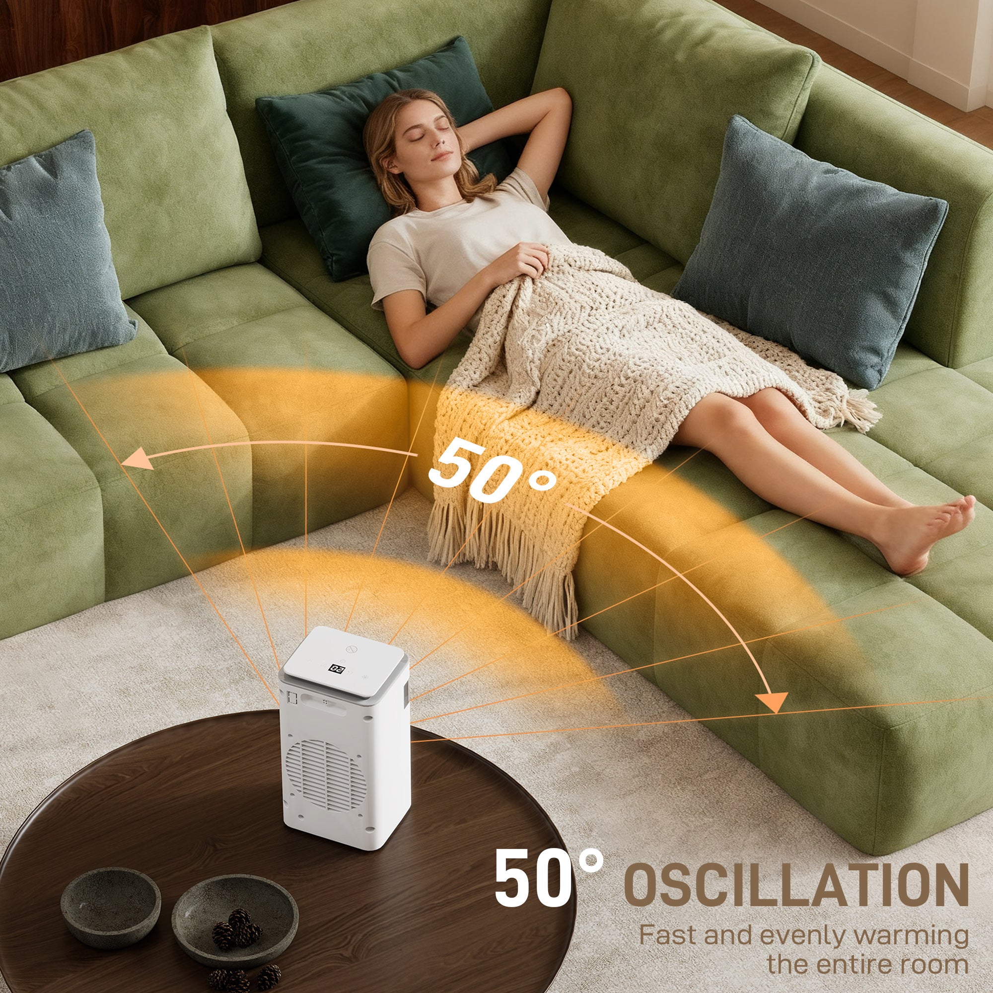 HOMCOM Ceramic Electric Heater, 1500W Fan Space Heater with 3 Modes, 24H Timer, Flame Effect, Oscillation for Bedroom, White