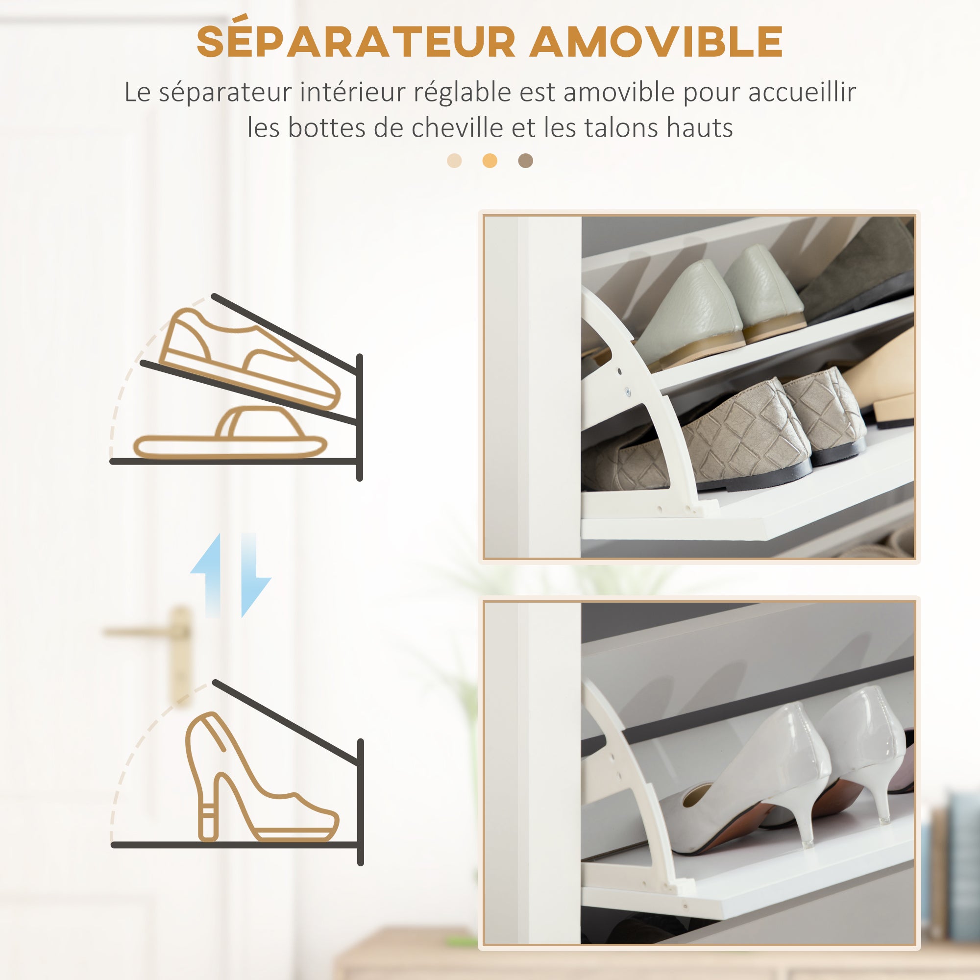HOMCOM Slim Shoe Cabinet, Narrow Shoe Cupboard with 3 Flip Drawers, Adjustable Shelves for 18 Pairs of Shoes for Hallway, White - North Peak Garden Furniture