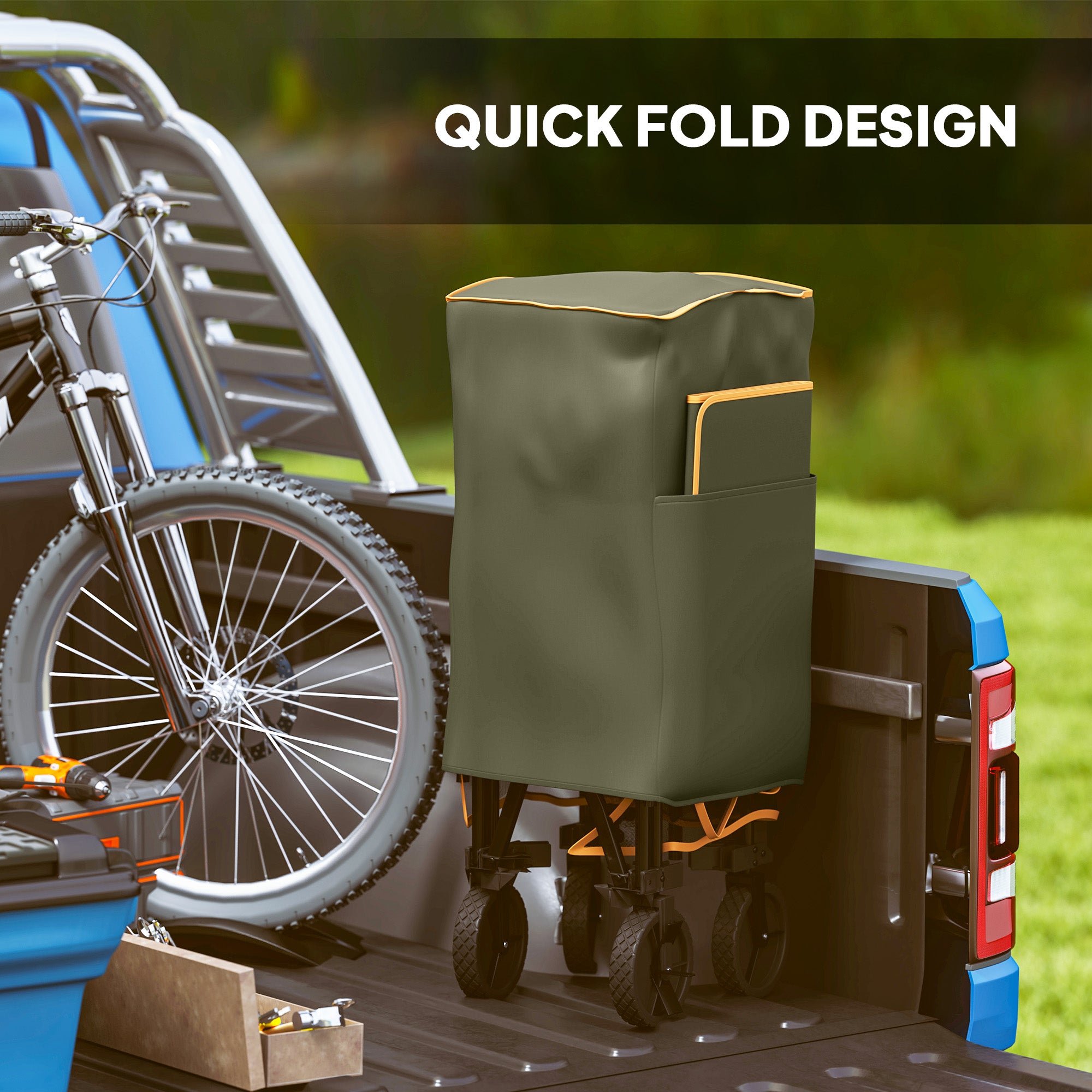 Outsunny Double Decker Folding Trolley on Wheels, 200KG & 350L Capacity Collapsible Wagon Festival Trolley Cart with 134cm Extended for Camping Sports Shopping Garden and Beach, Grey - North Peak Garden Furniture