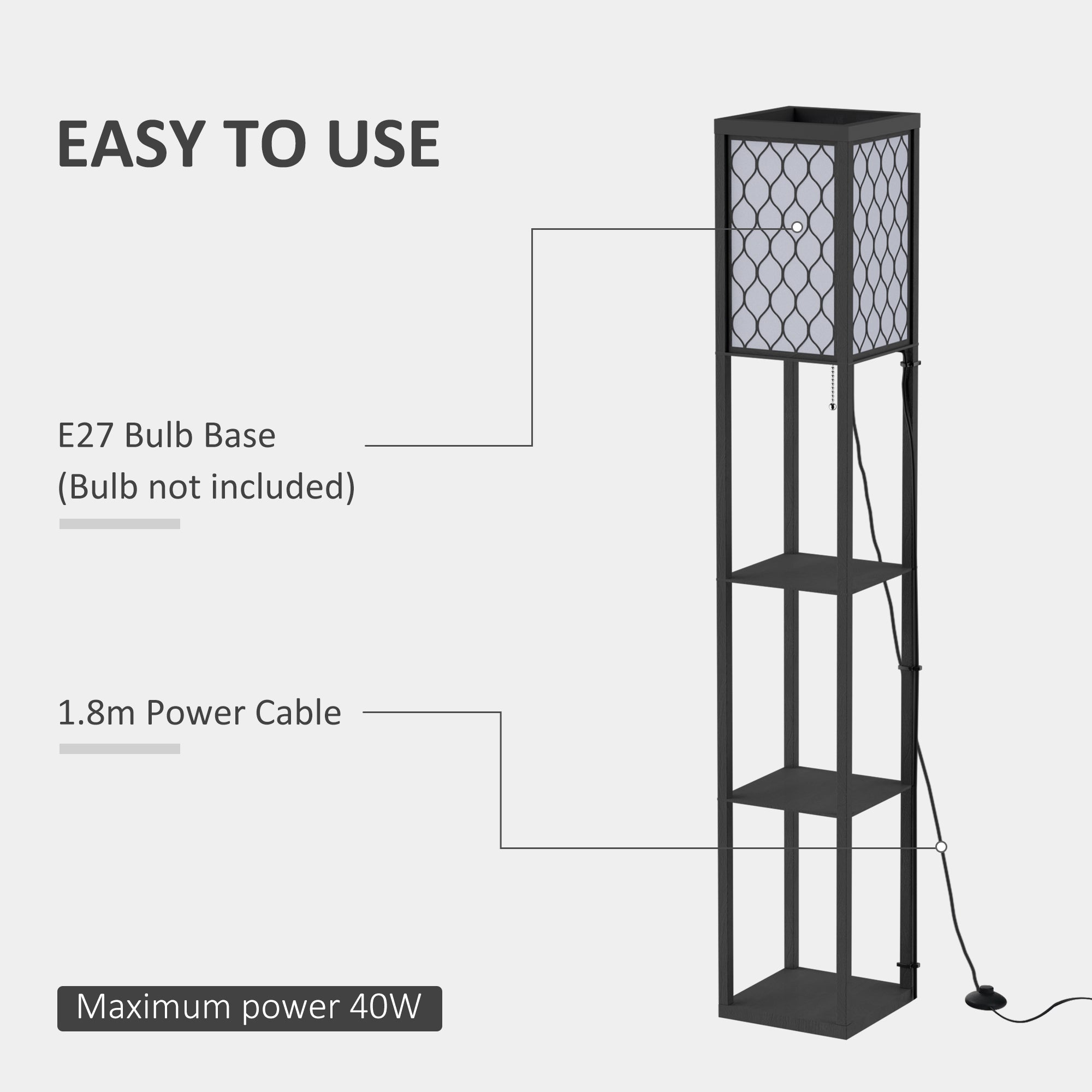 HOMCOM Three-Shelf Standing Lamps Set of 2 - Black