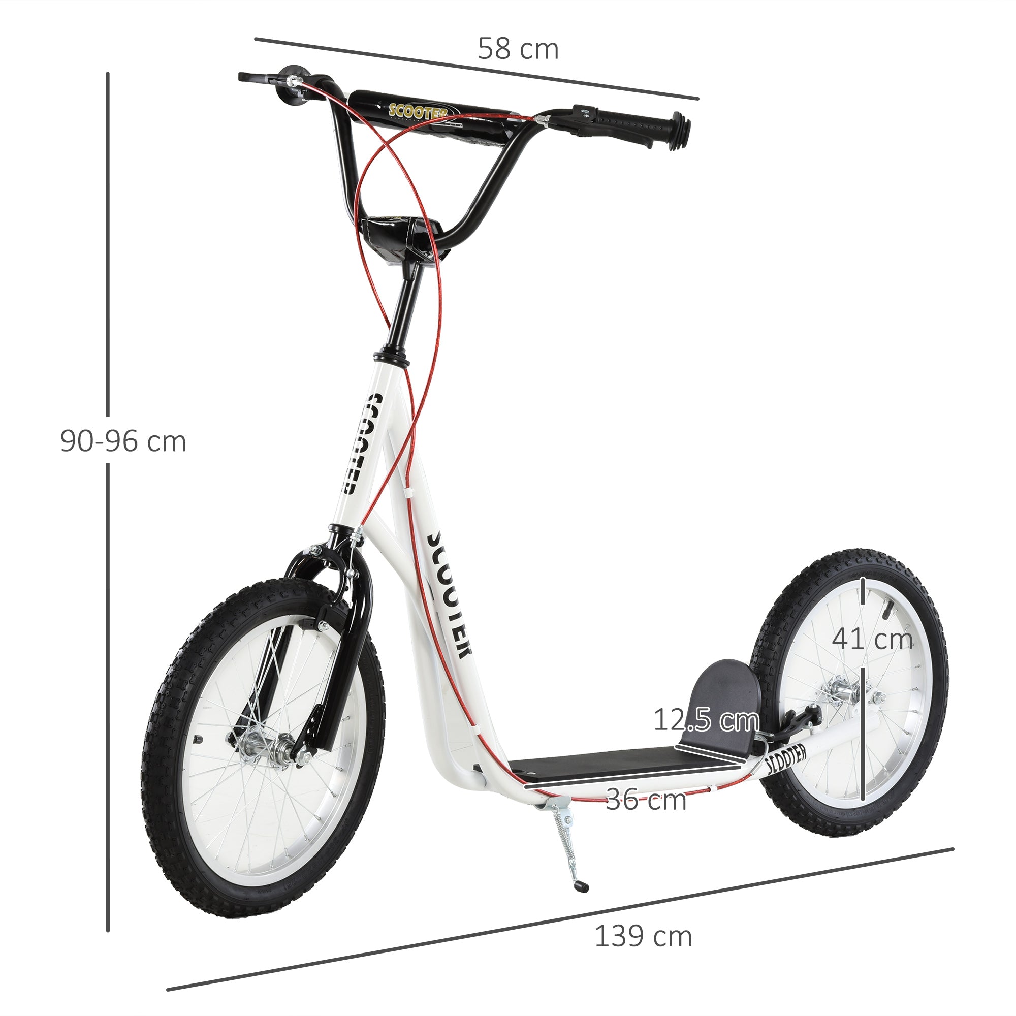 HOMCOM Kick Scooters for Kids with Adjustable Height, Anti-Slip Deck, Dual Brakes, Rubber Tyres, for Boys and Girls Aged 5+ Years Old - White - North Peak Garden Furniture