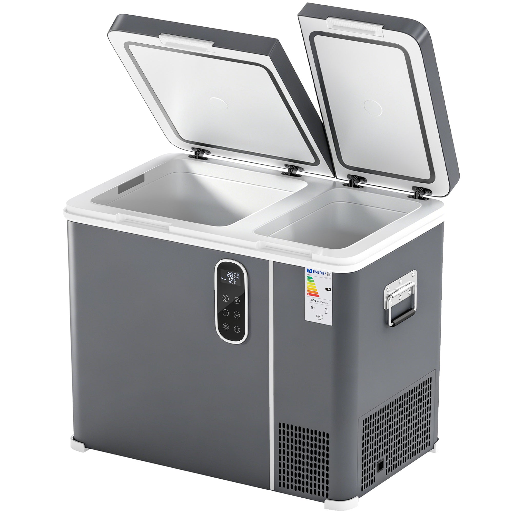 Outsunny 55L Compressor Car Fridge Freezer, Dual Zone Camping Refrigerator with App Control, Grey