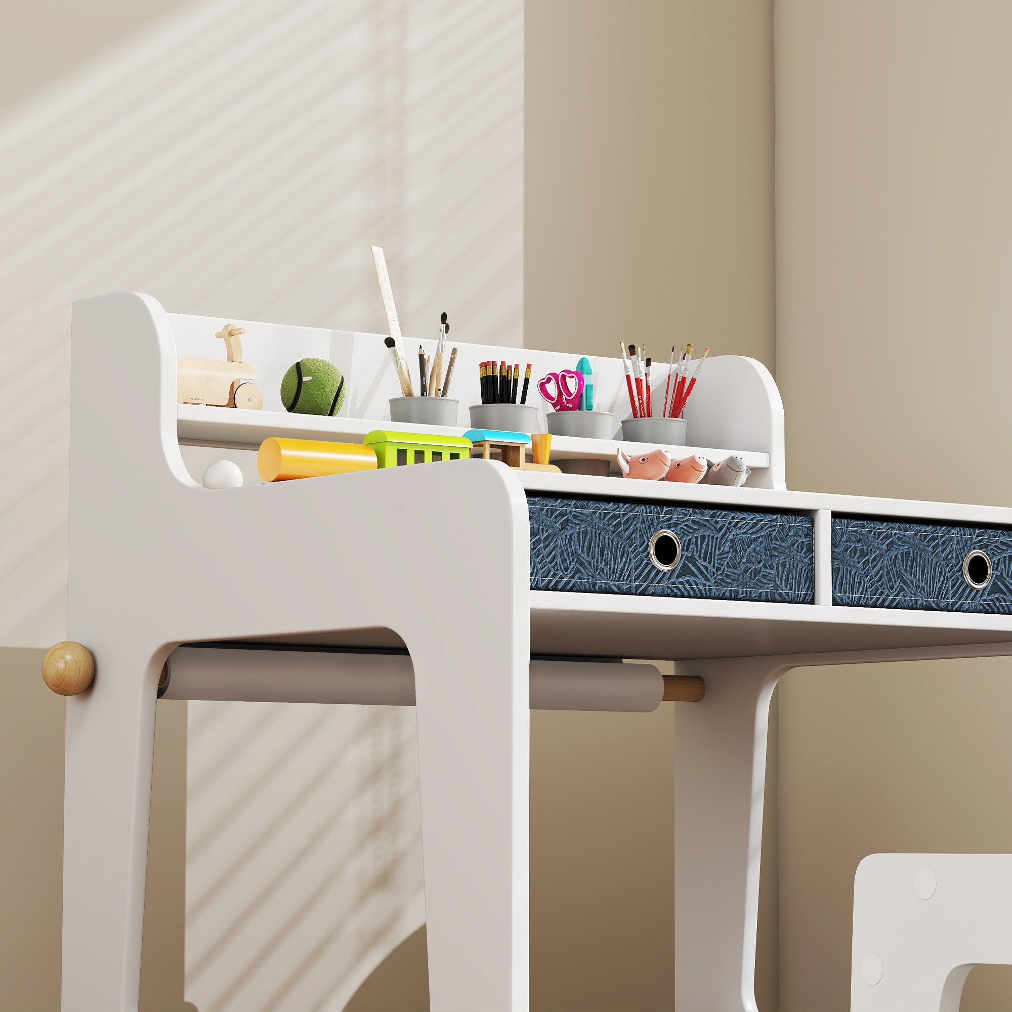 AIYAPLAY Art Table and Chair Set for children, Kids Art Desk and Chair Set with Storage Shelf and Drawers