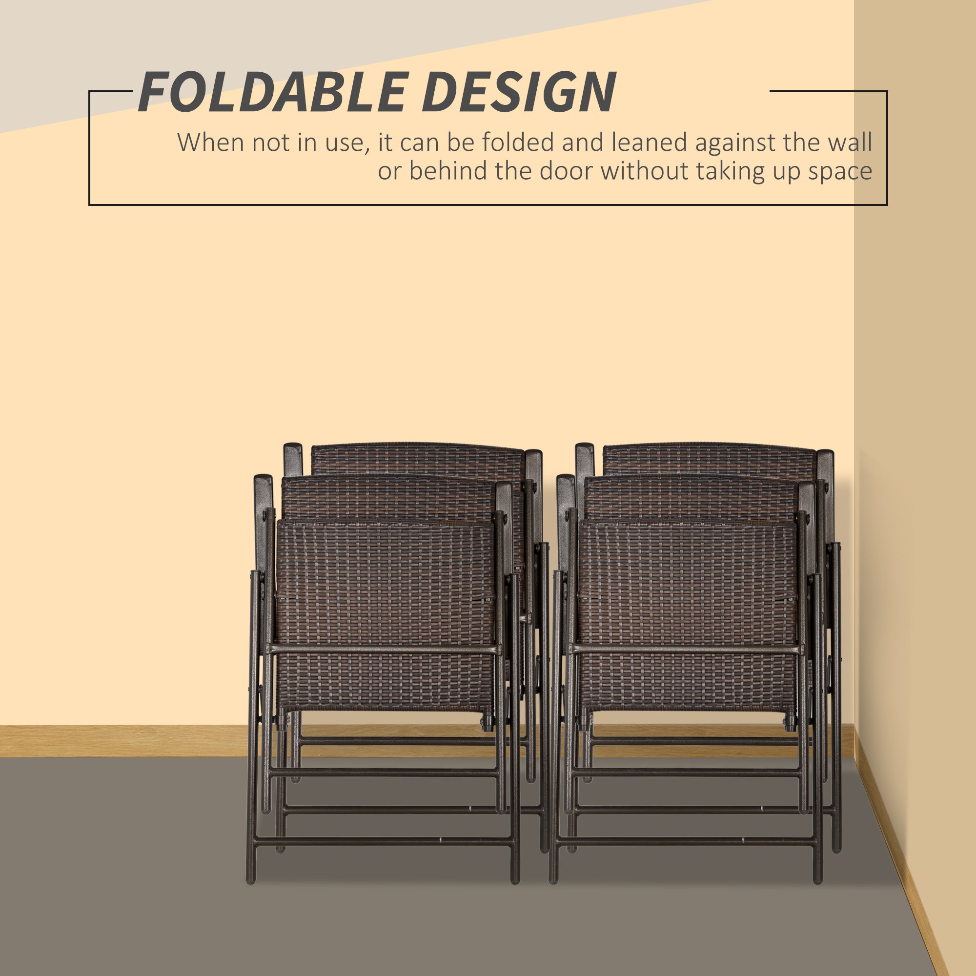 Outsunny Set of Four Folding Rattan Seat Chairs - Brown - North Peak Garden Furniture