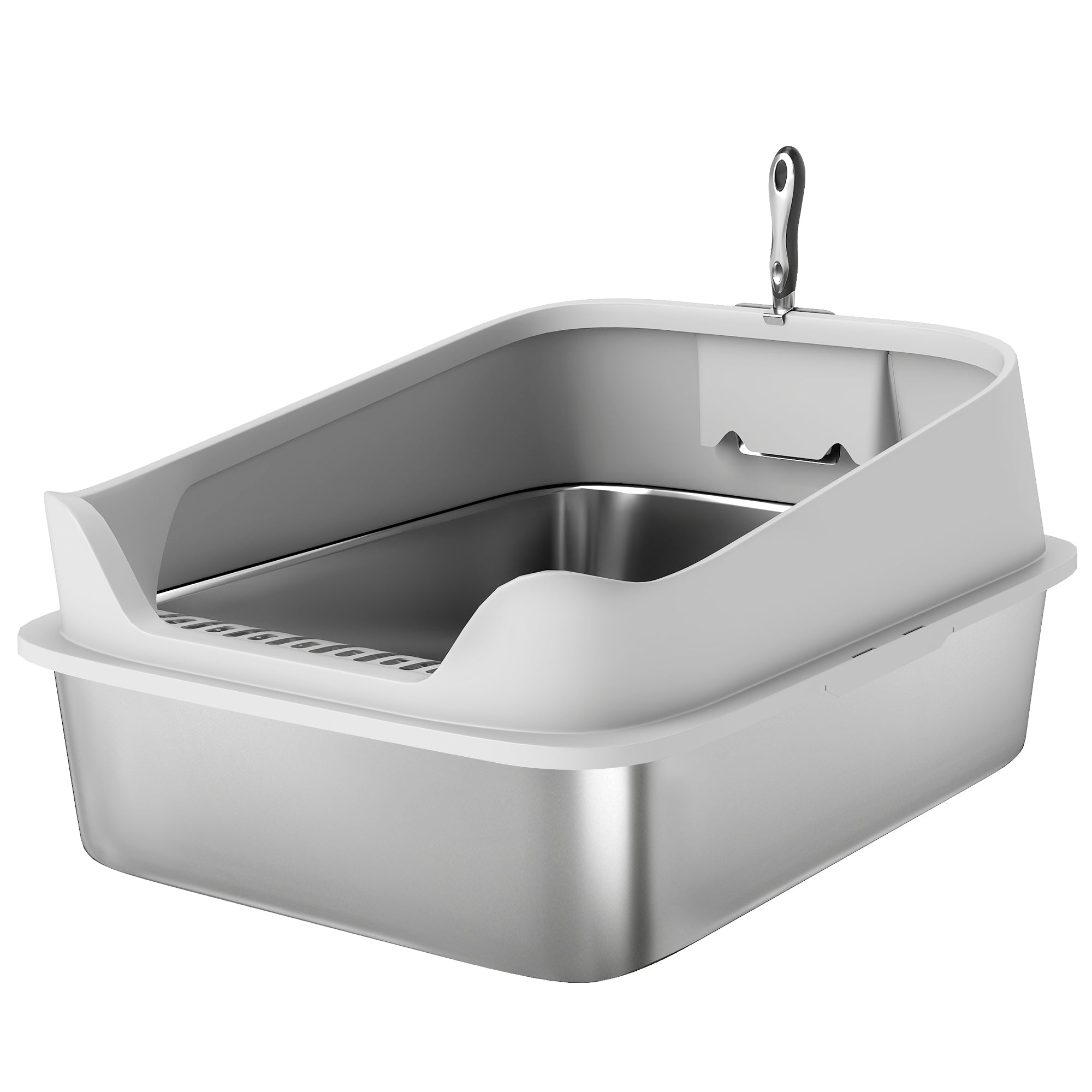 PawHut XXL Stainless Steel Cat Litter Box with High Sides, Metal Scoop, 70 x 50 x 30 cm