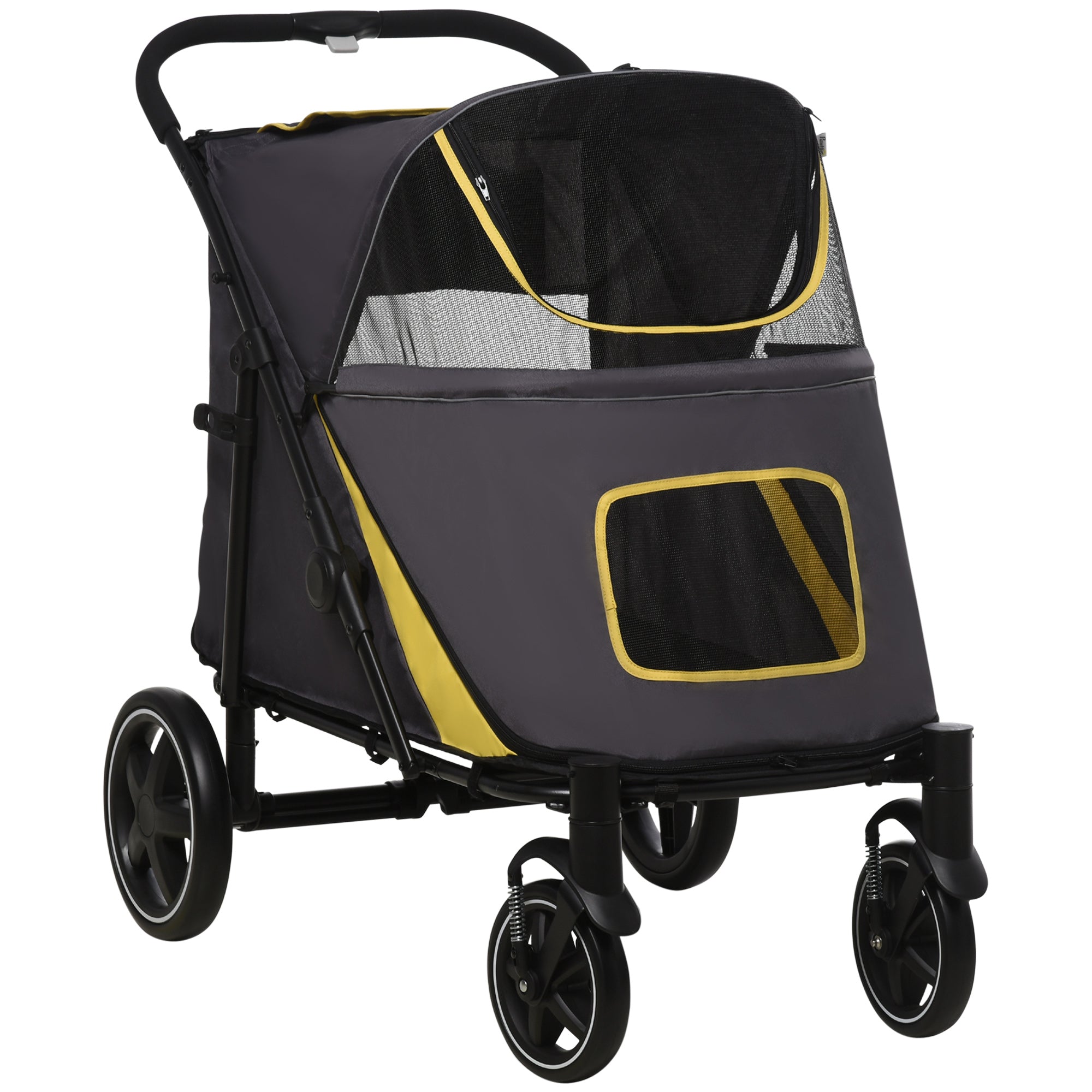 PawHut Foldable Pet Stroller, with Universal Wheels, Shock Absorber, for Medium and Large Dogs - Grey - North Peak Garden Furniture