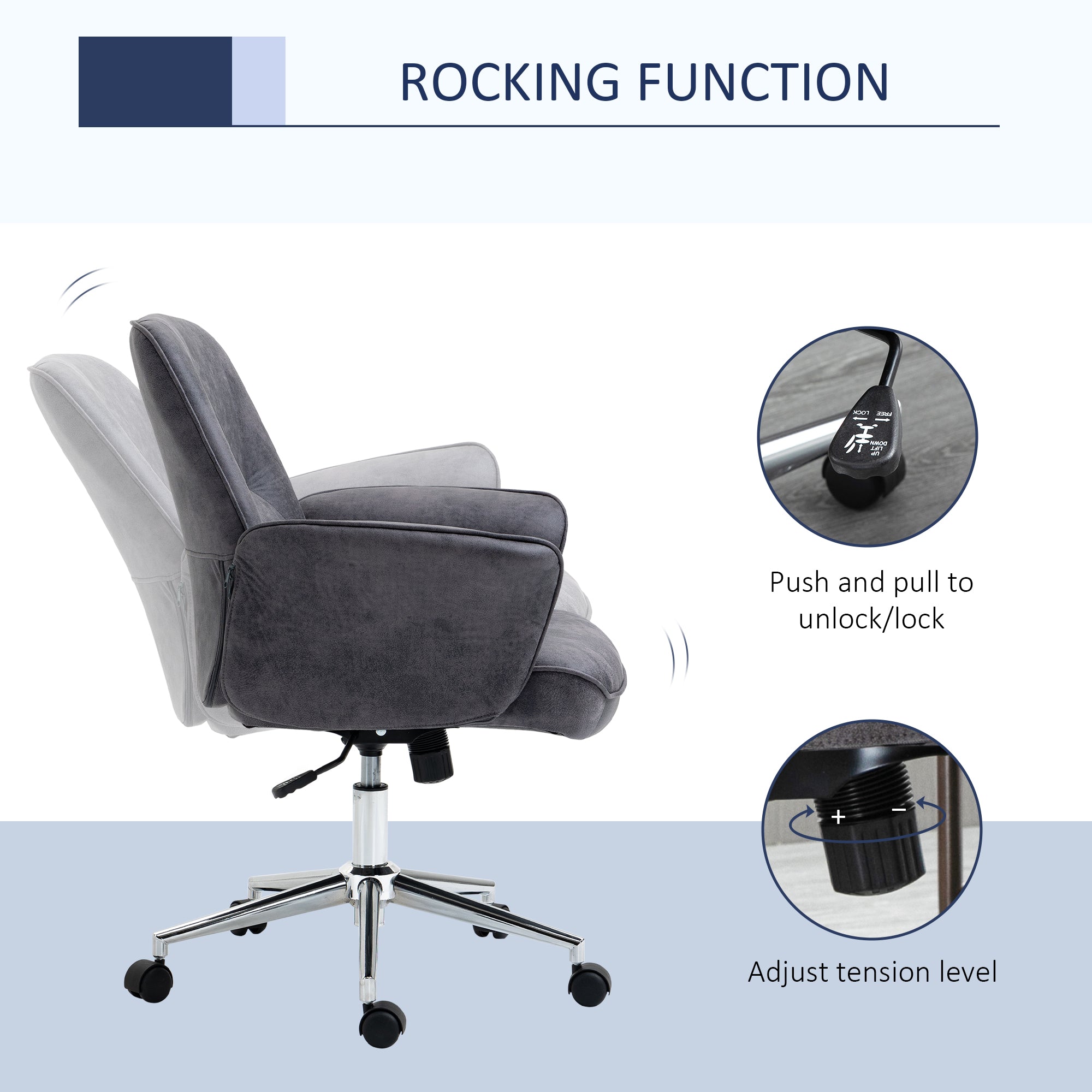 Vinsetto Swivel Computer Office Chair Mid Back Desk Chair for Home Study Bedroom, Charcoal Grey - North Peak Garden Furniture